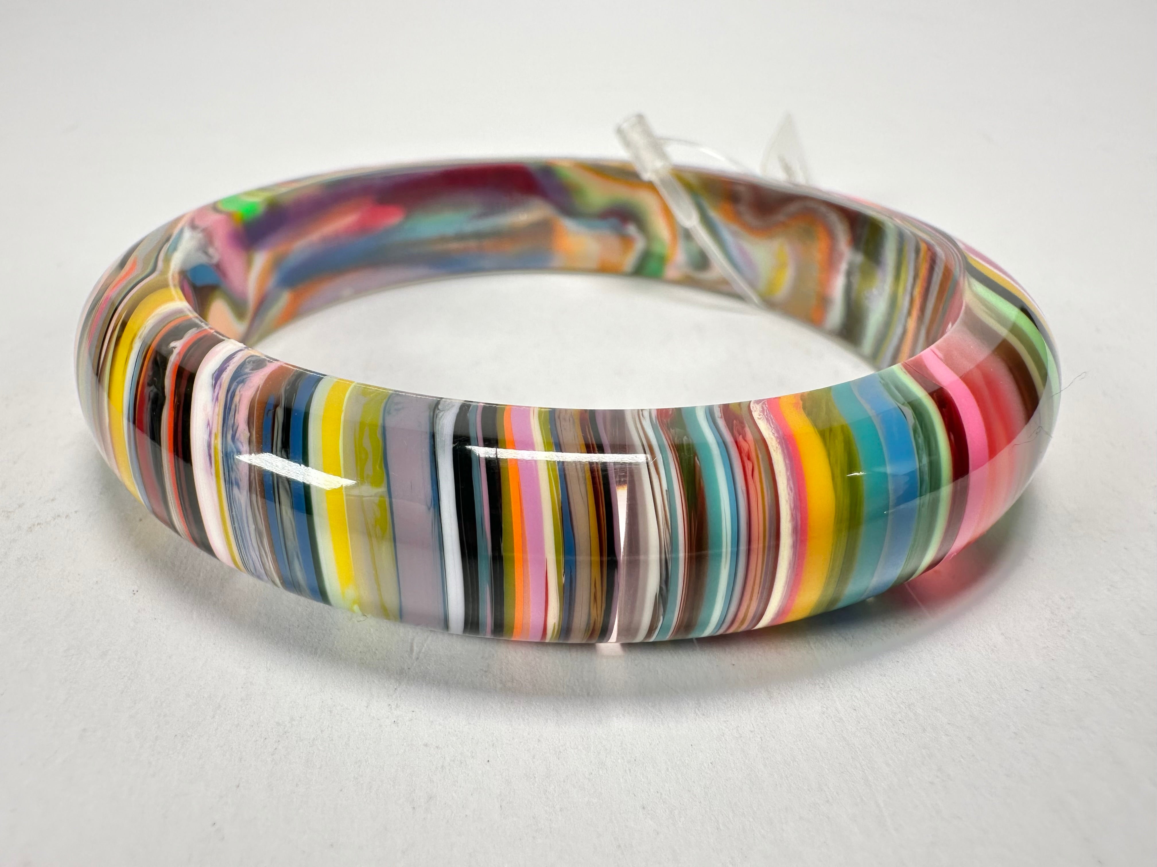Jackie Brazil "Thin Cat Eye" Liquorice Allsorts with Cat Eye Spring Colour 1.3cm Resin Bangle ( B1151 )