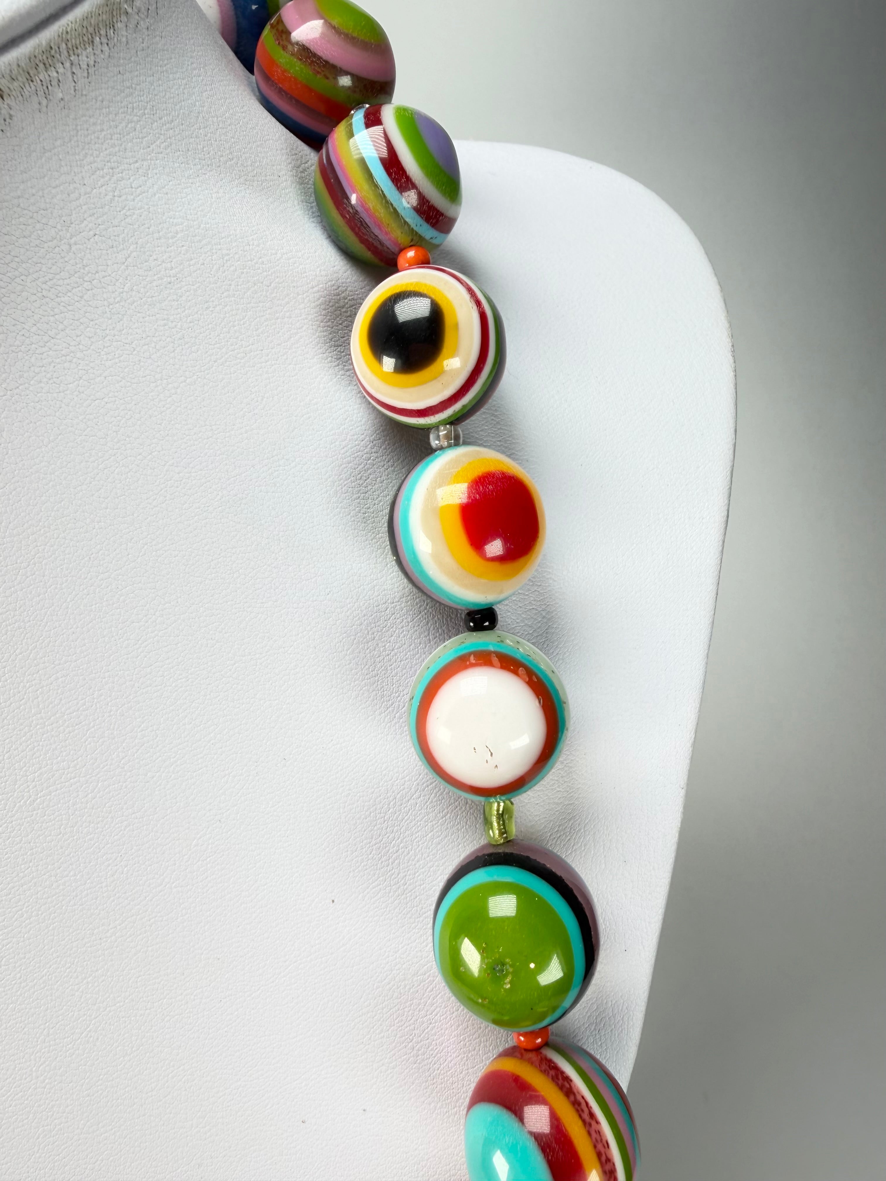 Jackie Brazil "Lola" Liquorice Stripes Medium Spheres 110cm Resin Necklace ( N2900 )