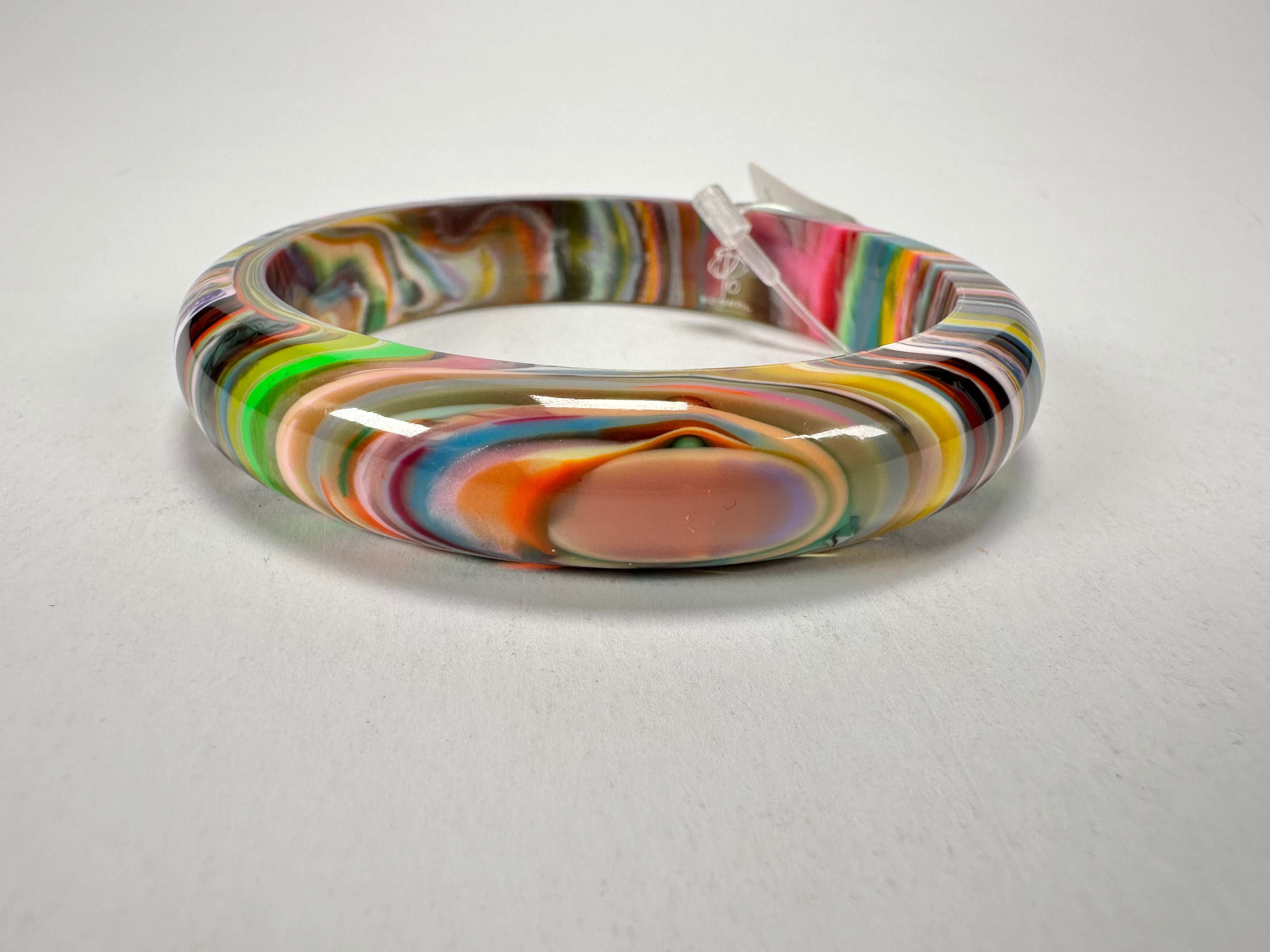 Jackie Brazil "Thin Cat Eye" Liquorice Allsorts with Cat Eye Spring Colour 1.3cm Resin Bangle ( B1151 )