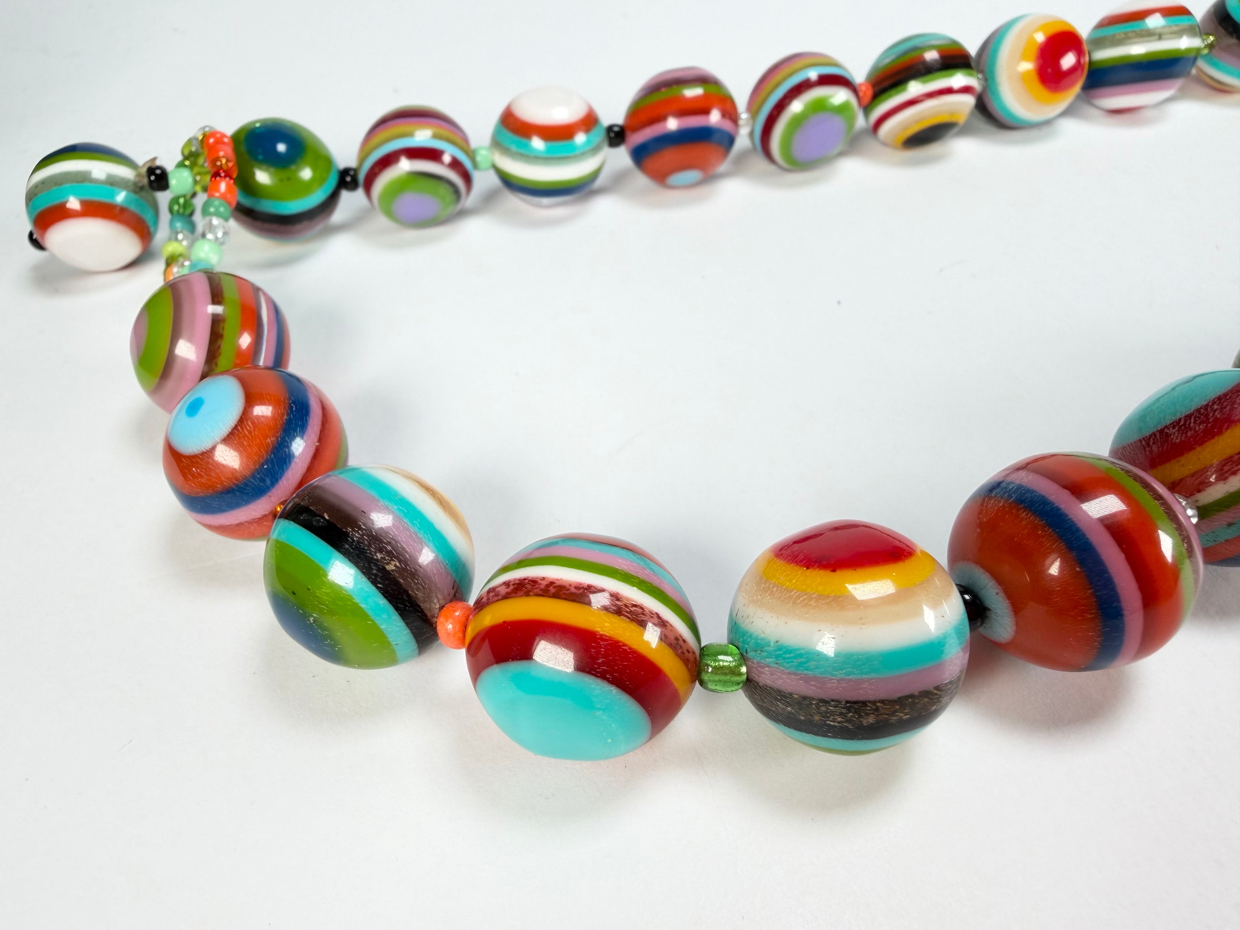 Jackie Brazil "Lola" Liquorice Stripes Medium Spheres 110cm Resin Necklace ( N2900 )