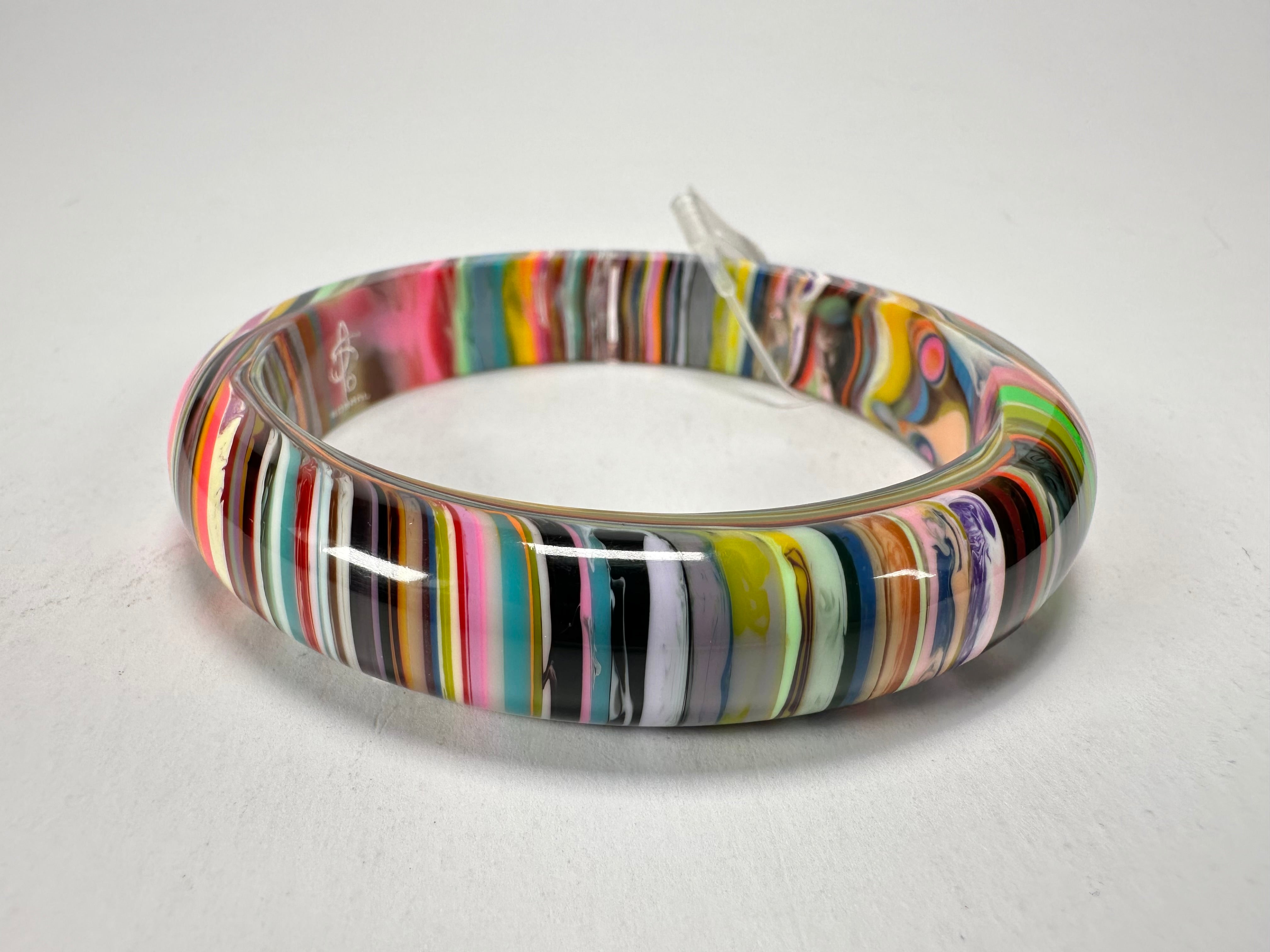 Jackie Brazil "Thin Cat Eye" Liquorice Allsorts with Cat Eye Spring Colour 1.3cm Resin Bangle ( B1151 )