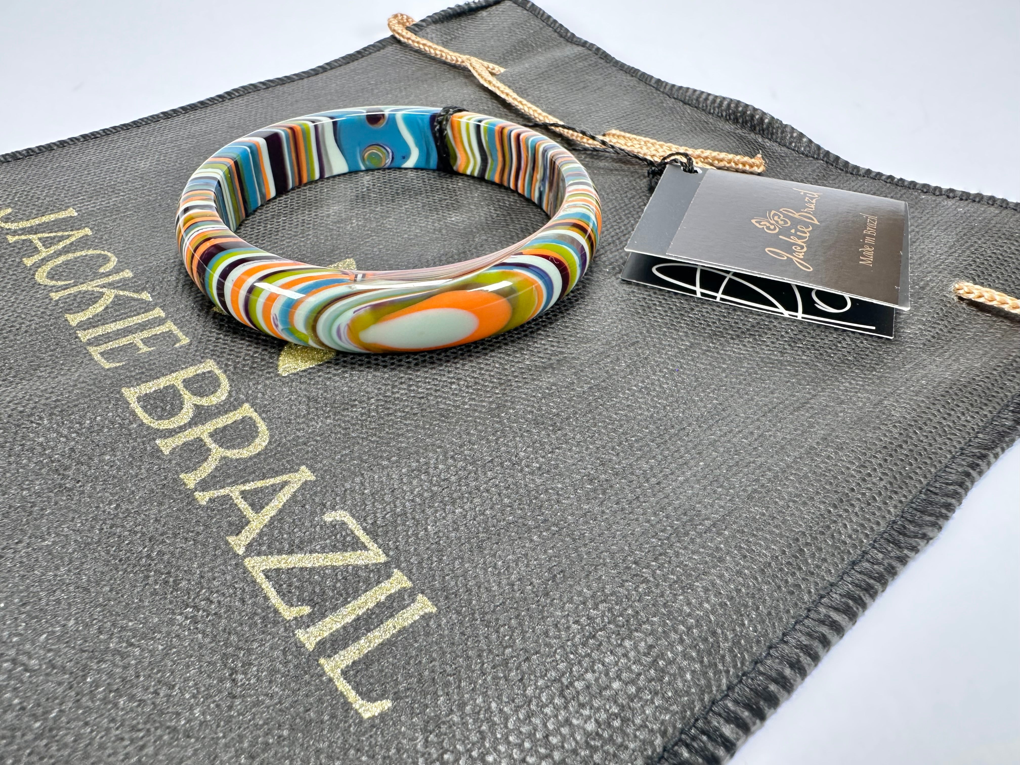 Jackie Brazil "Thin Cat Eye" Liquorice Allsorts with Cat Eye Winter Colour 1.3cm Resin Bangle ( B1151 )