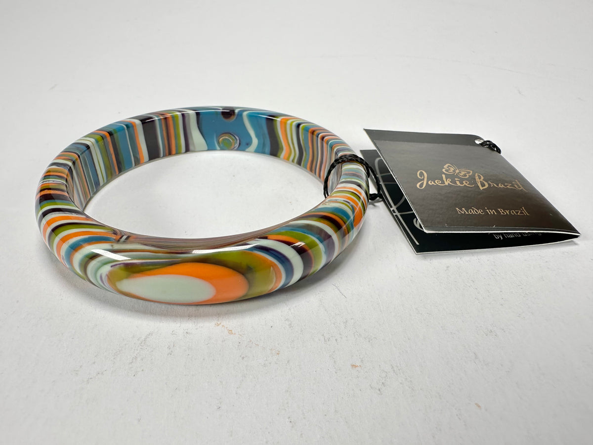 Jackie Brazil "Thin Cat Eye" Liquorice Allsorts with Cat Eye Winter Colour 1.3cm Resin Bangle ( B1151 )