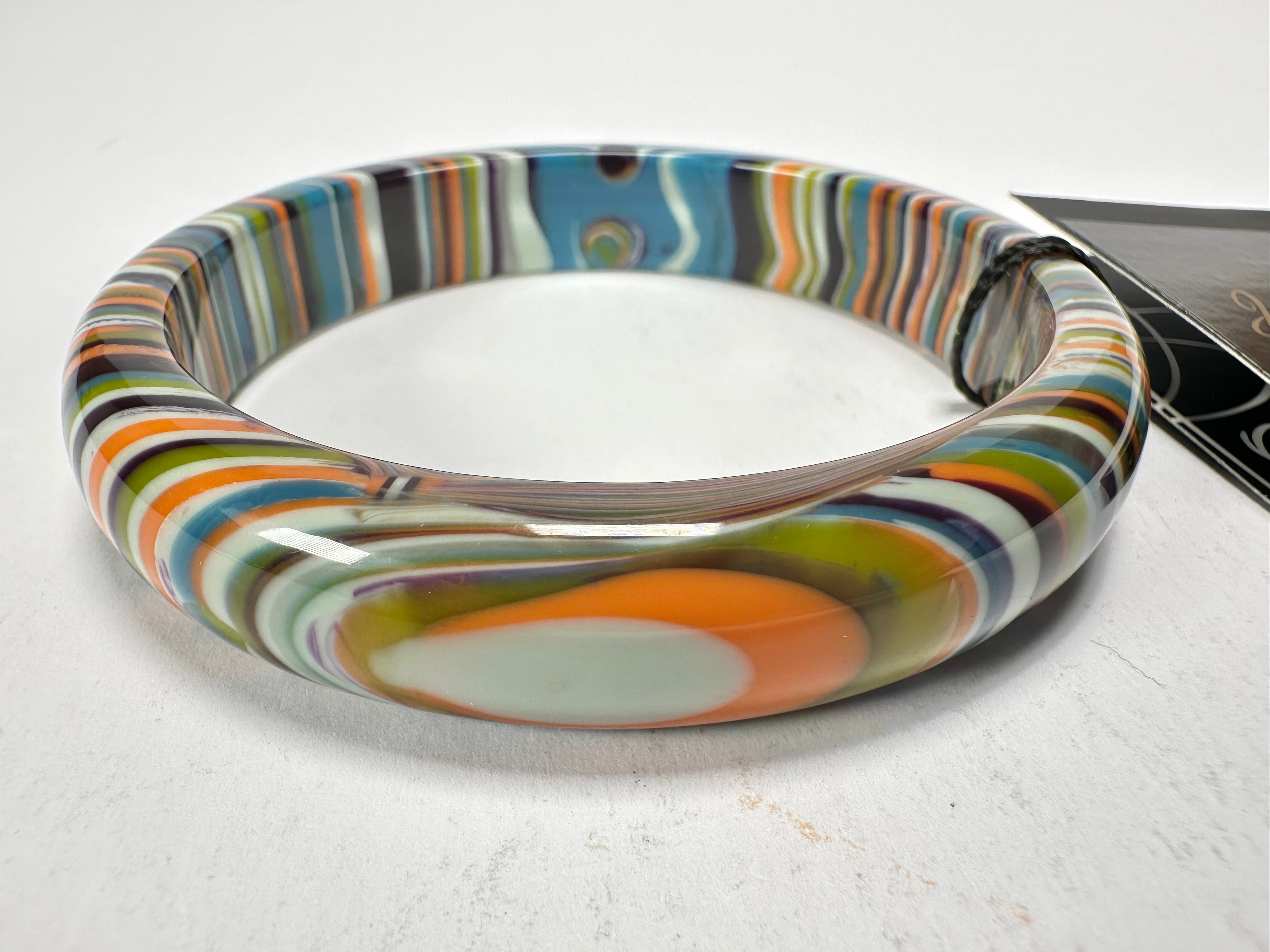 Jackie Brazil "Thin Cat Eye" Liquorice Allsorts with Cat Eye Winter Colour 1.3cm Resin Bangle ( B1151 )