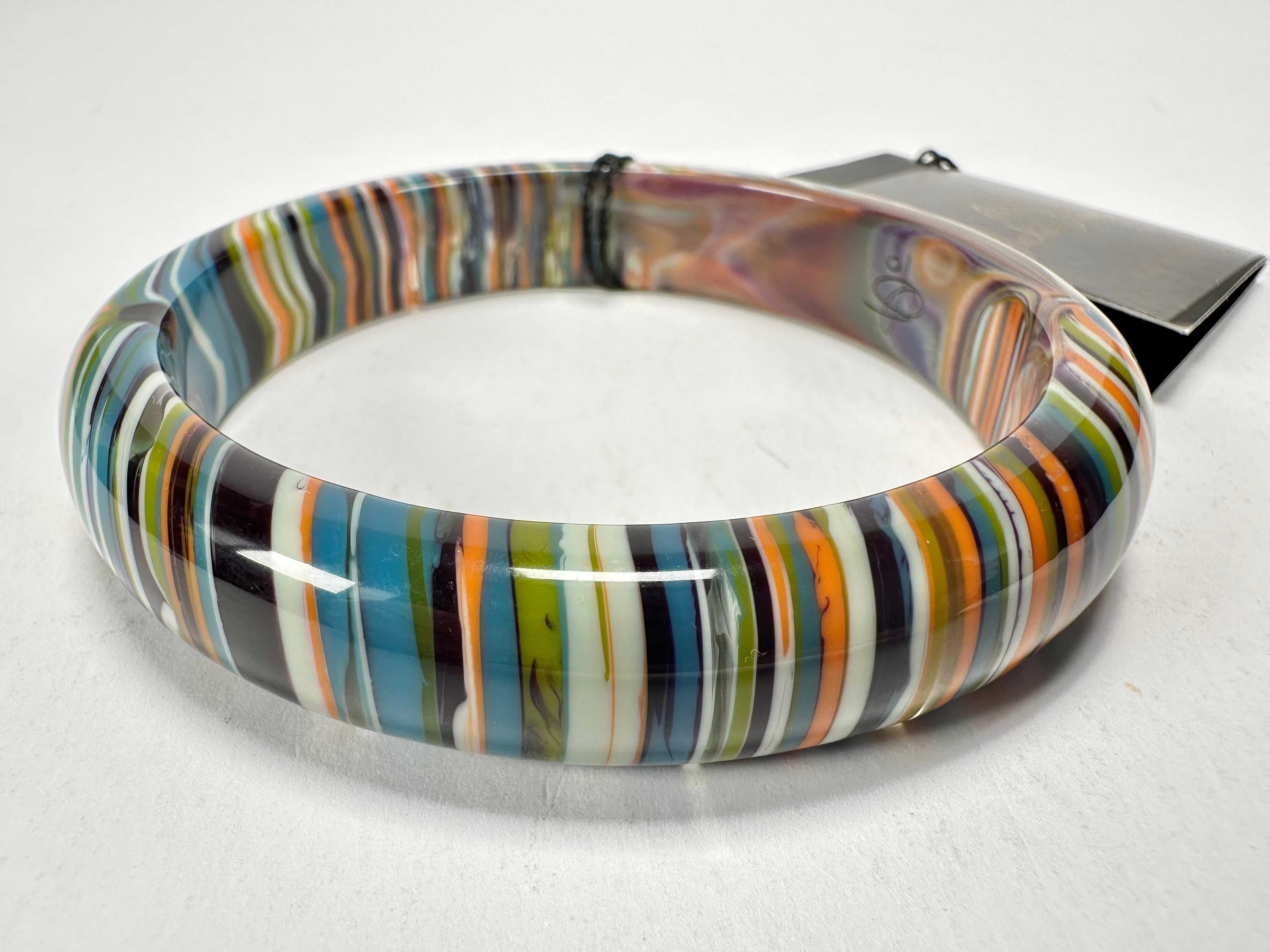 Jackie Brazil "Thin Cat Eye" Liquorice Allsorts with Cat Eye Winter Colour 1.3cm Resin Bangle ( B1151 )