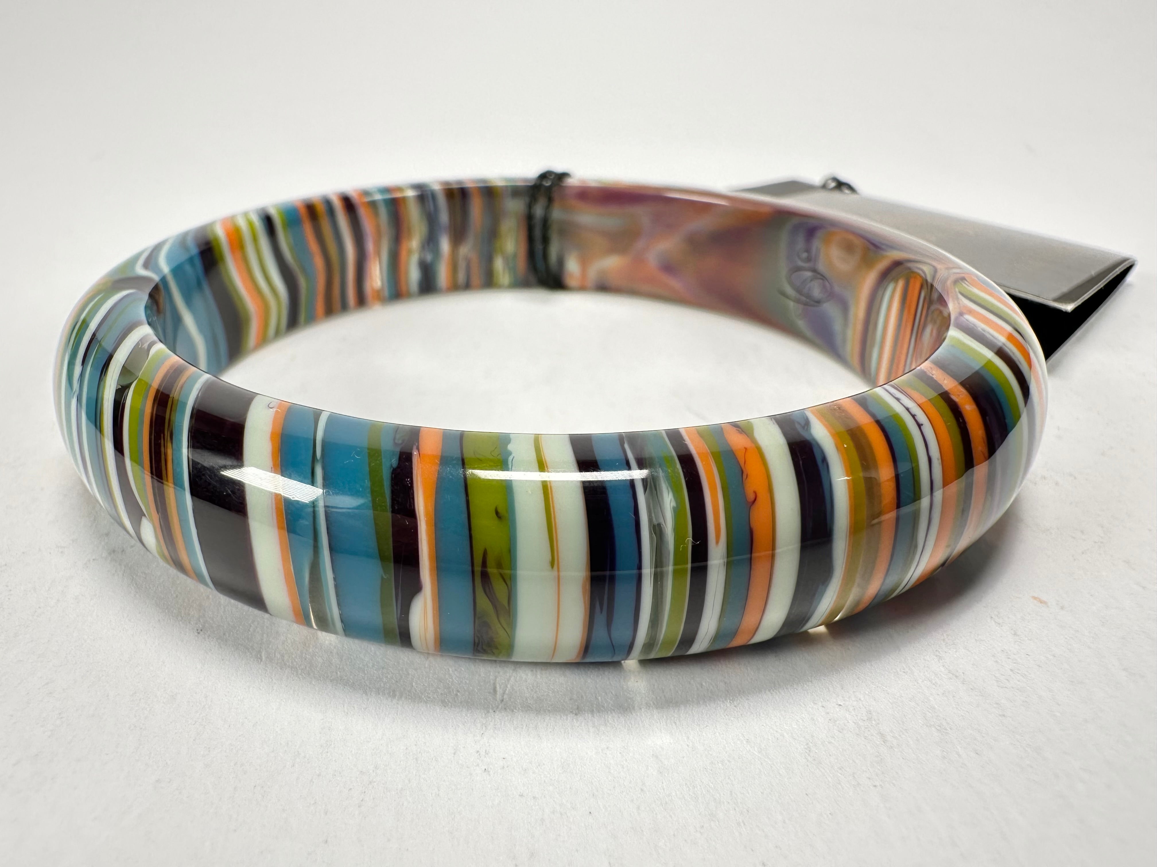 Jackie Brazil "Thin Cat Eye" Liquorice Allsorts with Cat Eye Winter Colour 1.3cm Resin Bangle ( B1151 )
