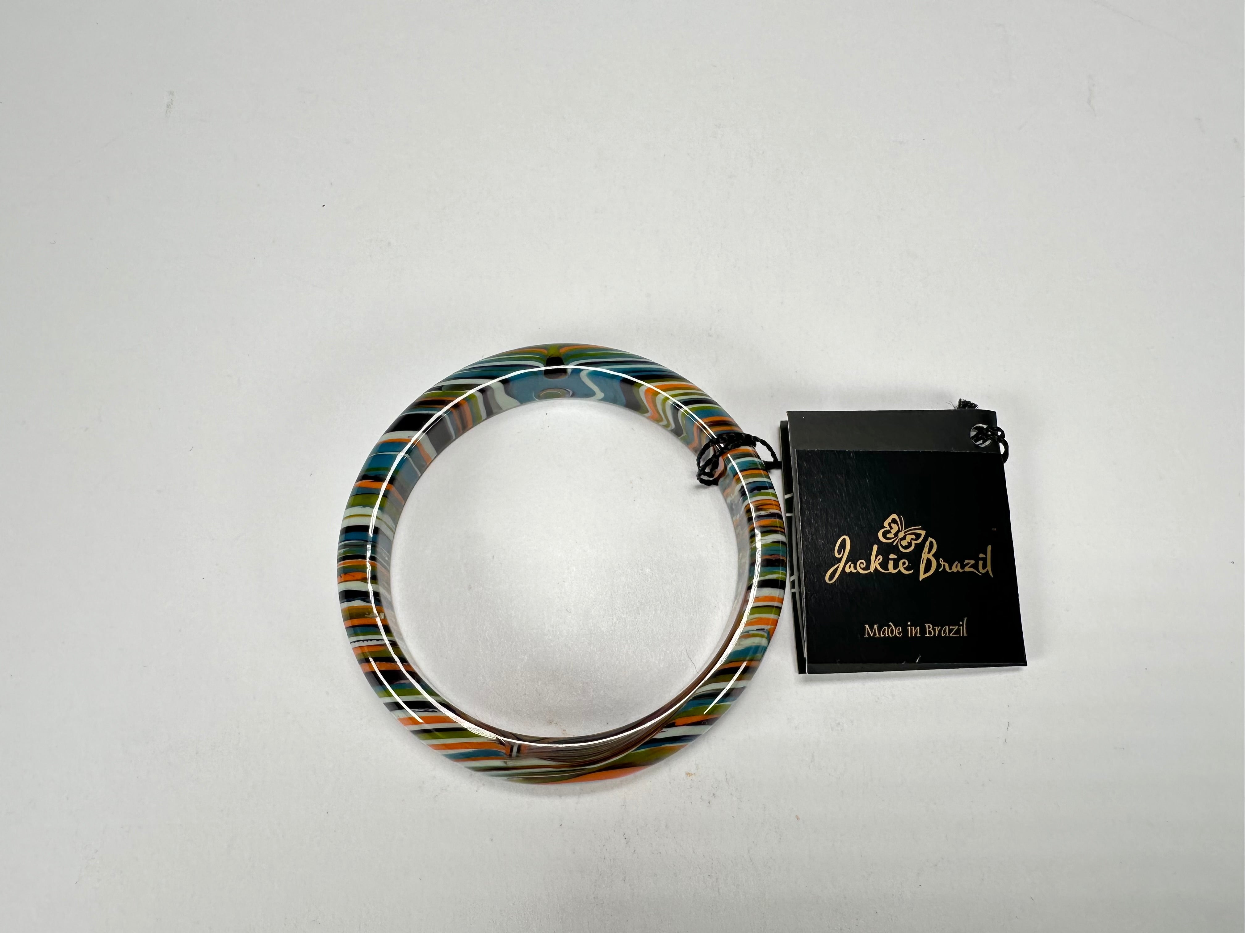 Jackie Brazil "Thin Cat Eye" Liquorice Allsorts with Cat Eye Winter Colour 1.3cm Resin Bangle ( B1151 )