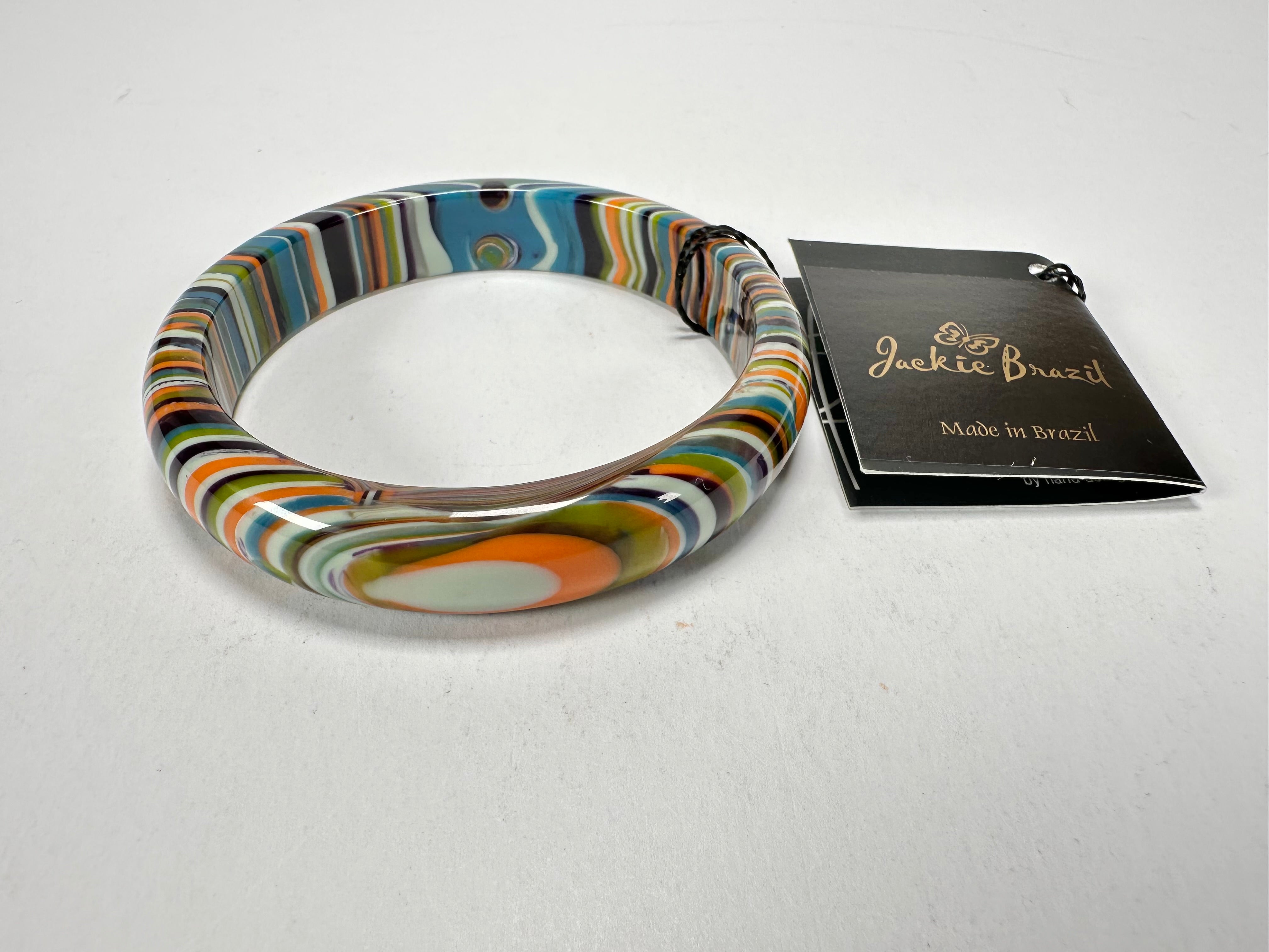 Jackie Brazil "Thin Cat Eye" Liquorice Allsorts with Cat Eye Winter Colour 1.3cm Resin Bangle ( B1151 )