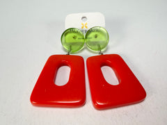 Jackie Brazil "Ruth" Red and Transparent Green Trapez On Pin Resin Earrings ( E0010 )
