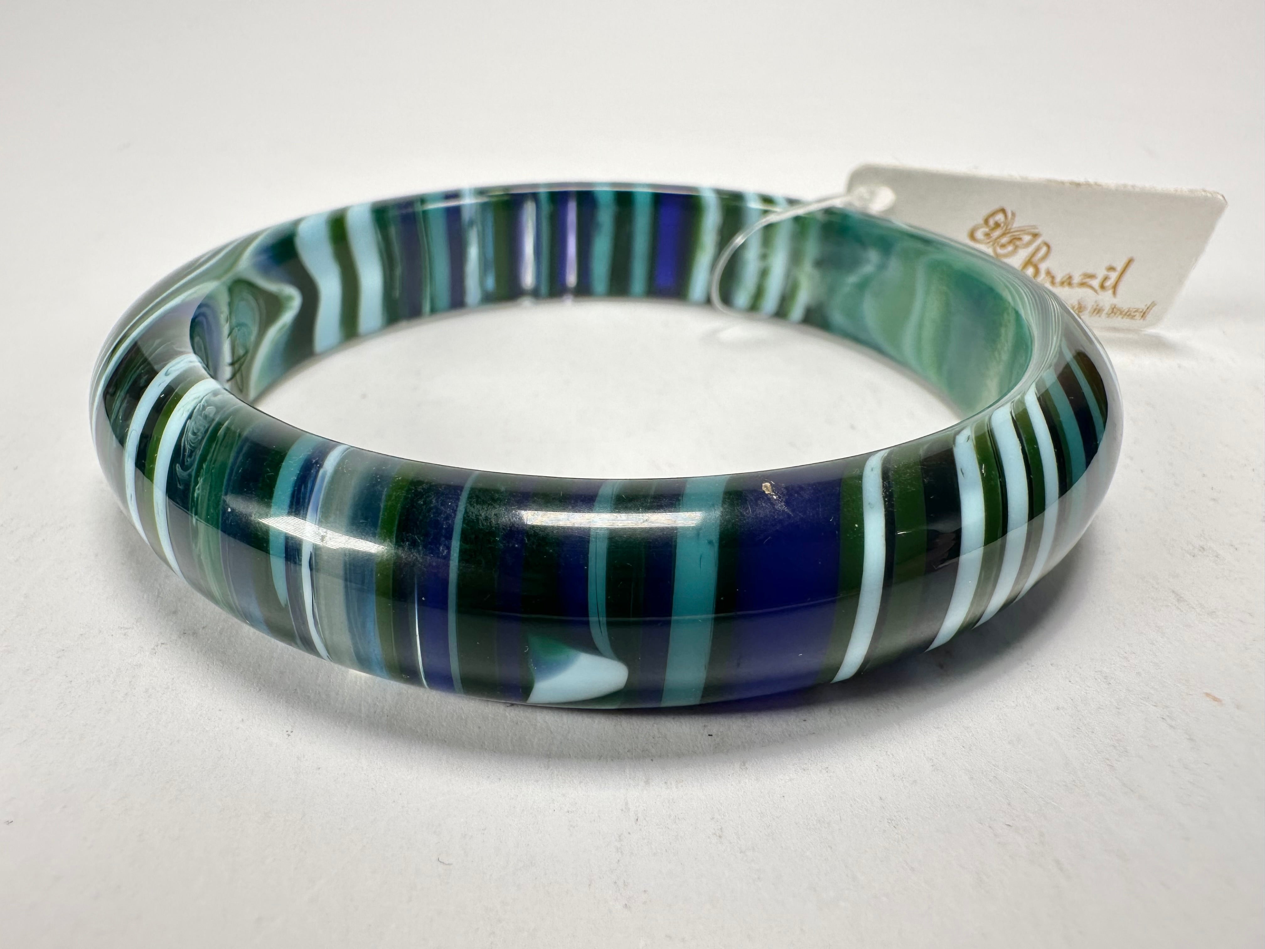 Jackie Brazil "Thin Cat Eye" Liquorice Allsorts with Cat Eye Blue Mix 1.3cm Resin Bangle ( B1151 )