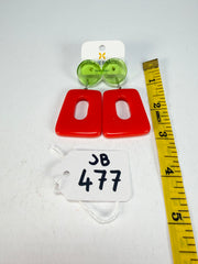 Jackie Brazil "Ruth" Red and Transparent Green Trapez On Pin Resin Earrings ( E0010 )