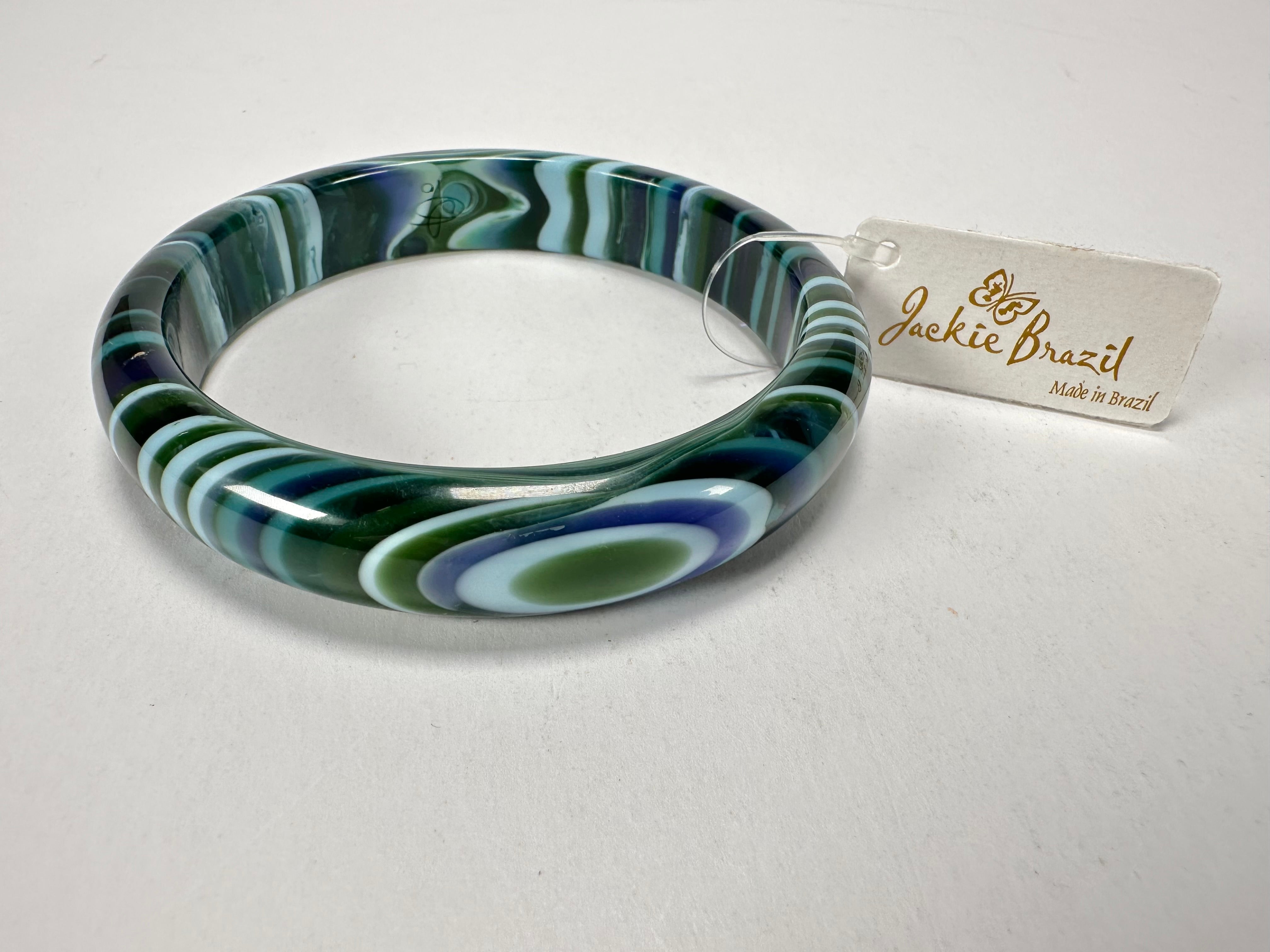 Jackie Brazil "Thin Cat Eye" Liquorice Allsorts with Cat Eye Blue Mix 1.3cm Resin Bangle ( B1151 )