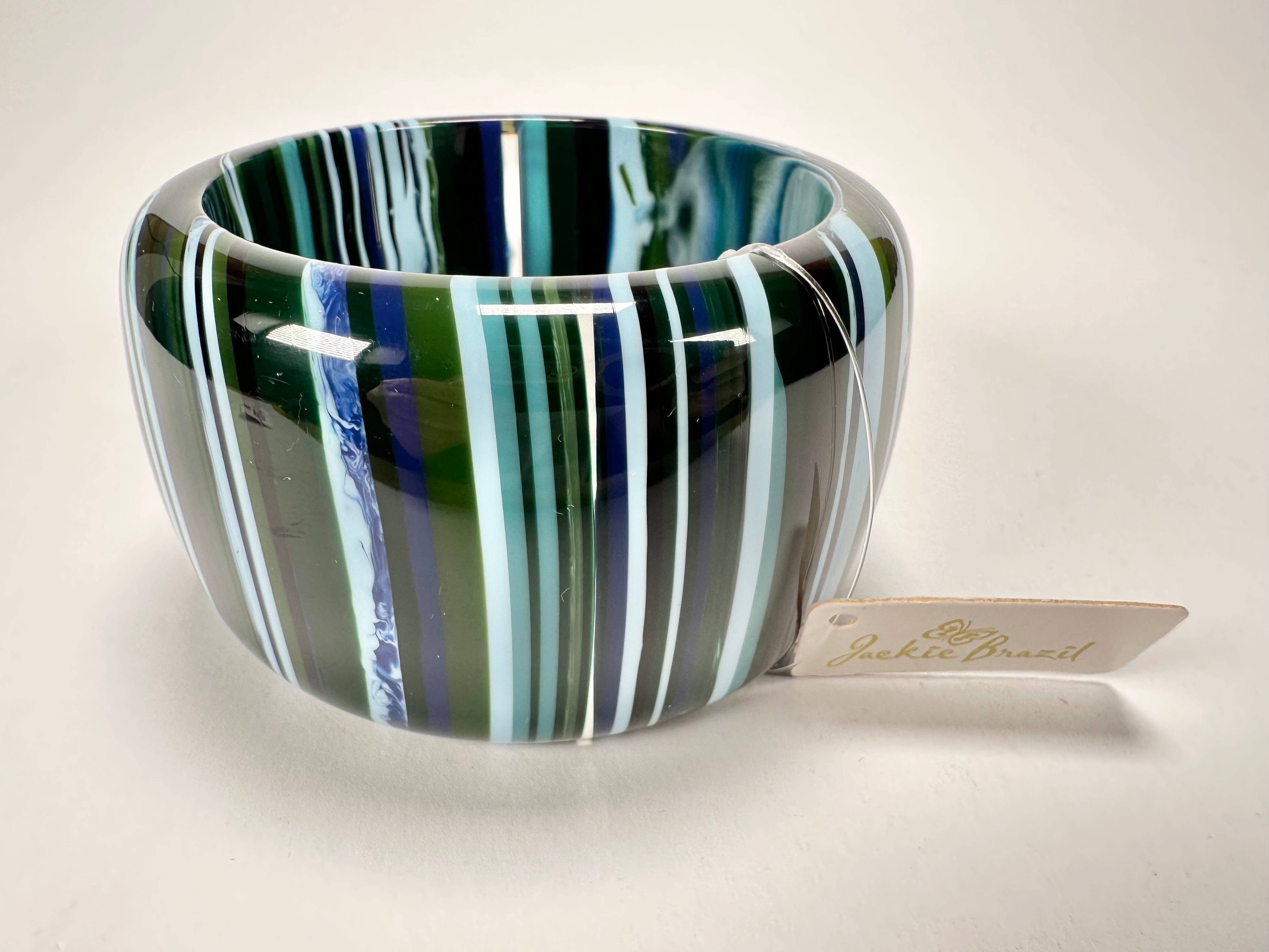 Jackie Brazil "Tiger" Liquorice Allsorts with Cat Eye Blue Mix 5cm Resin Bangle ( B0932 )