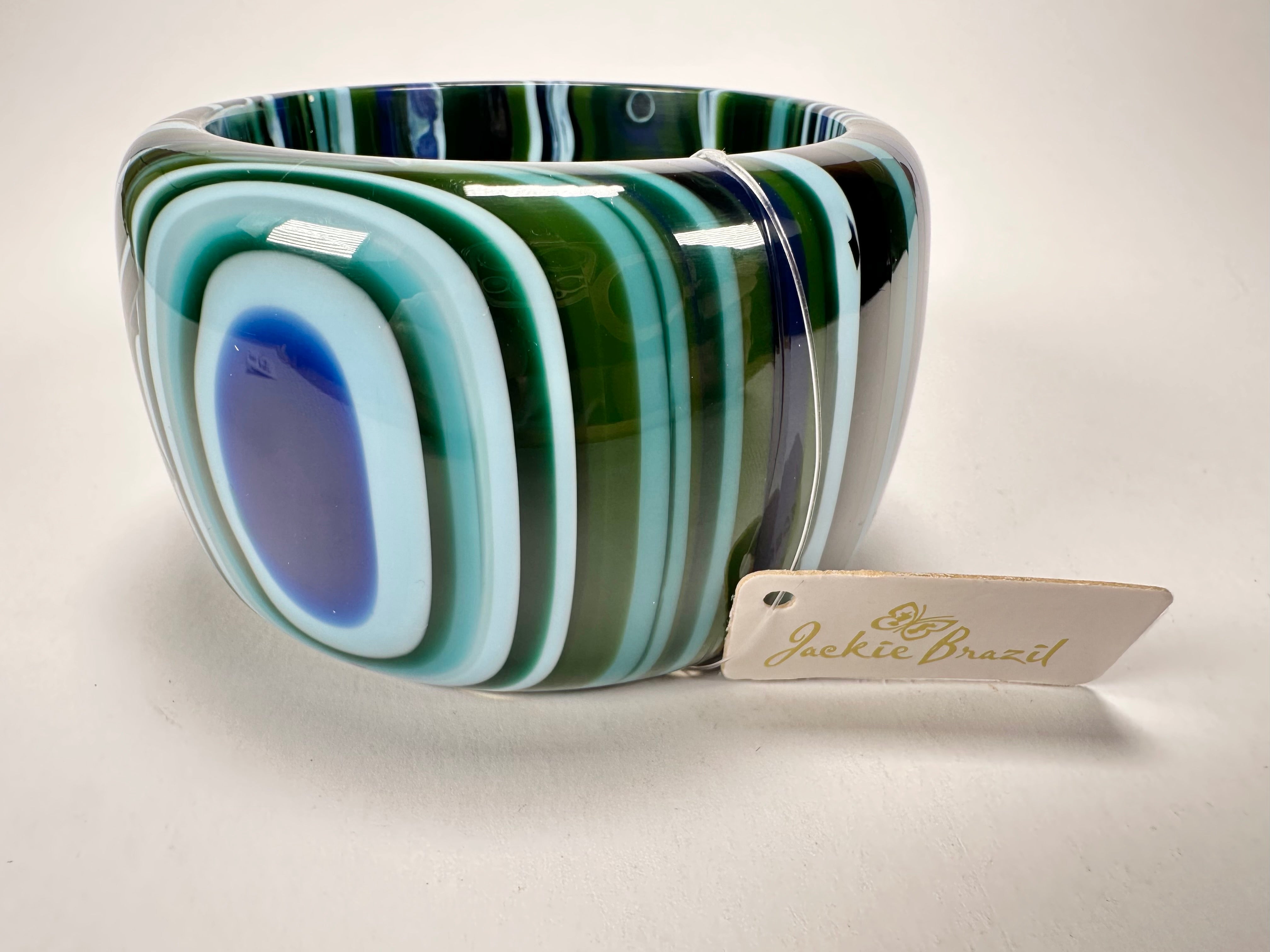 Jackie Brazil "Tiger" Liquorice Allsorts with Cat Eye Blue Mix 5cm Resin Bangle ( B0932 )