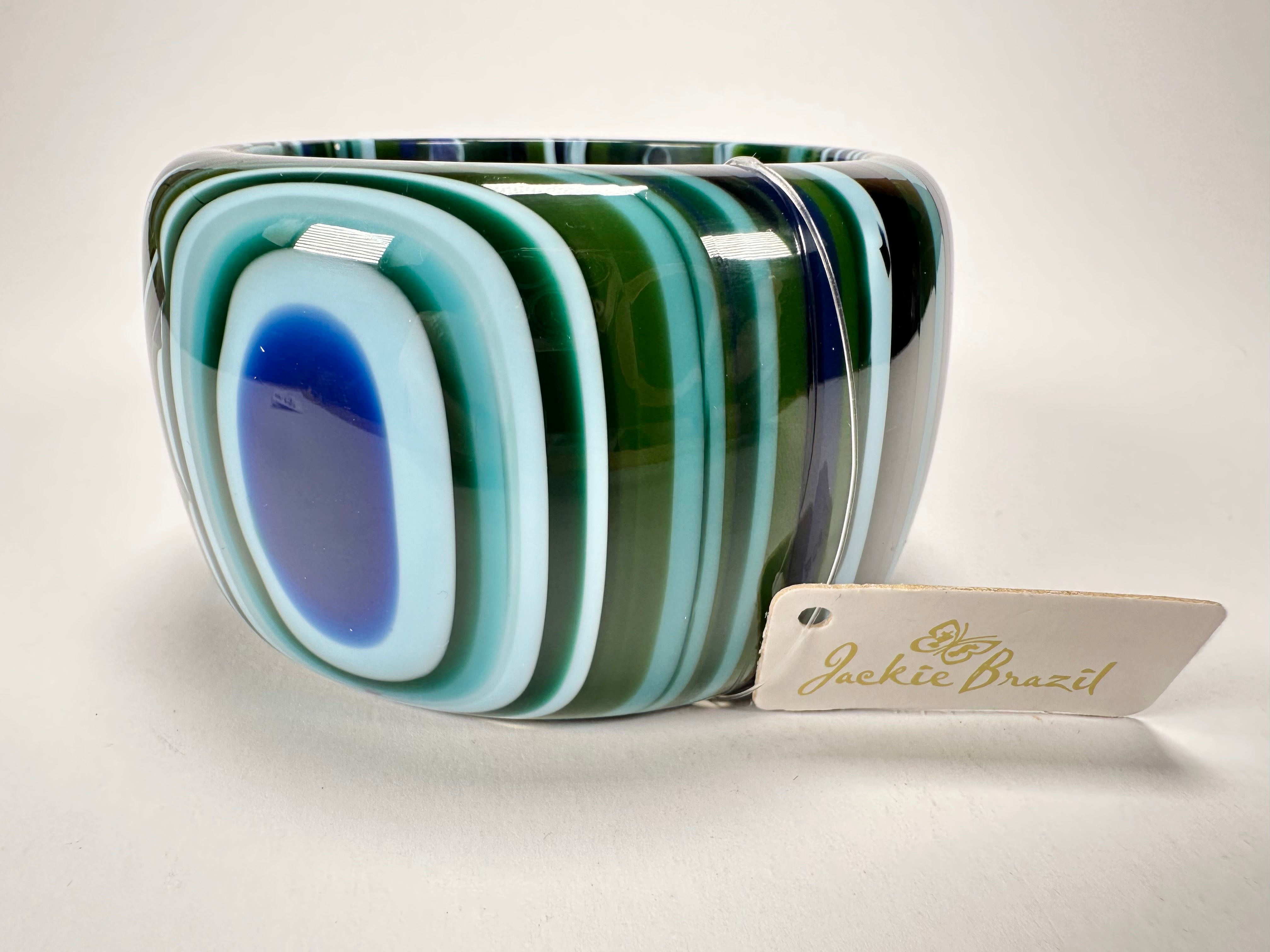 Jackie Brazil "Tiger" Liquorice Allsorts with Cat Eye Blue Mix 5cm Resin Bangle ( B0932 )