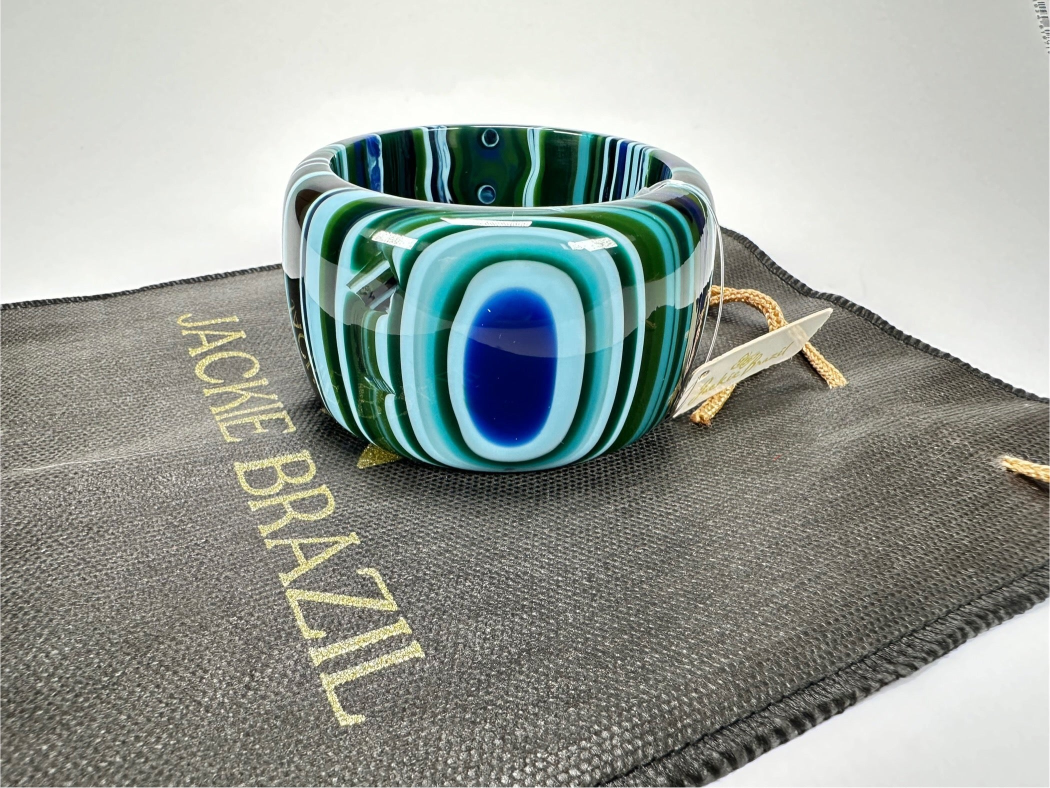 Jackie Brazil "Tiger" Liquorice Allsorts with Cat Eye Blue Mix 5cm Resin Bangle ( B0932 )