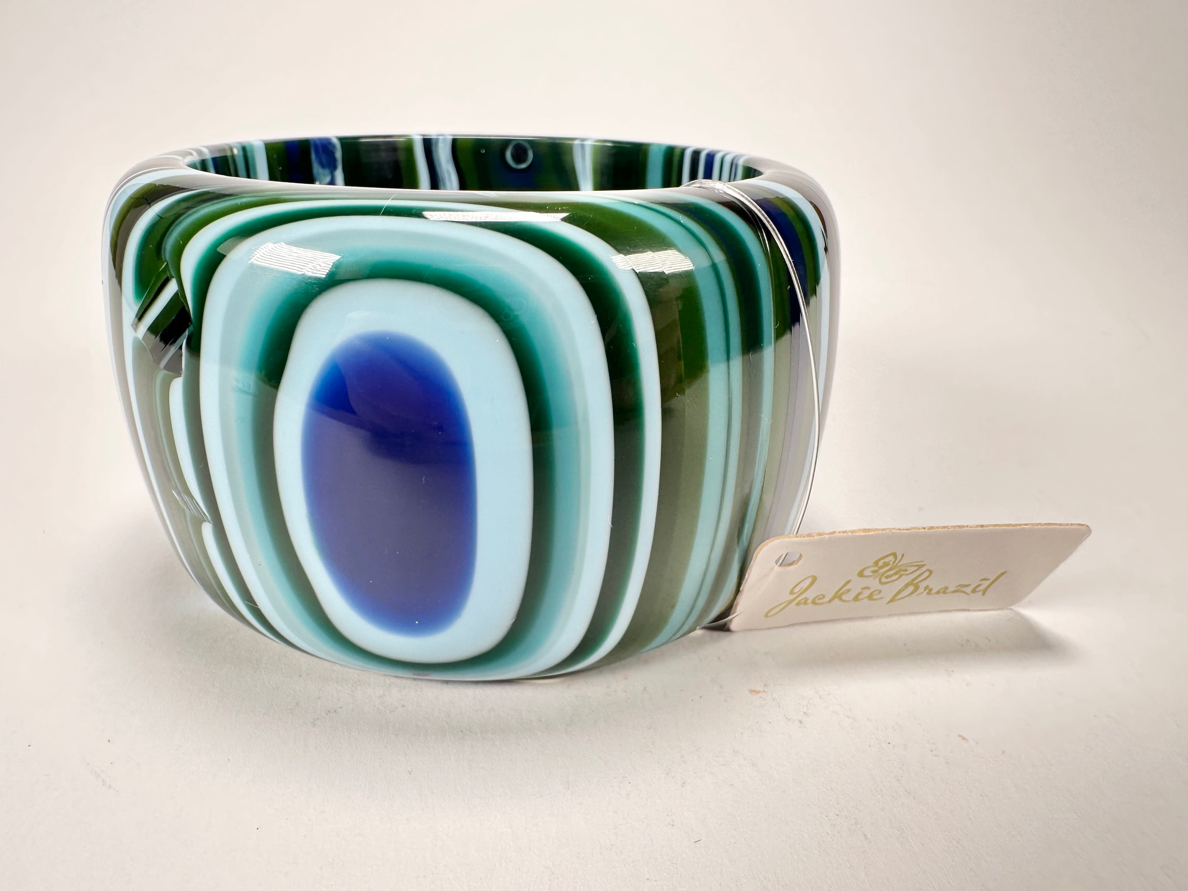 Jackie Brazil "Tiger" Liquorice Allsorts with Cat Eye Blue Mix 5cm Resin Bangle ( B0932 )