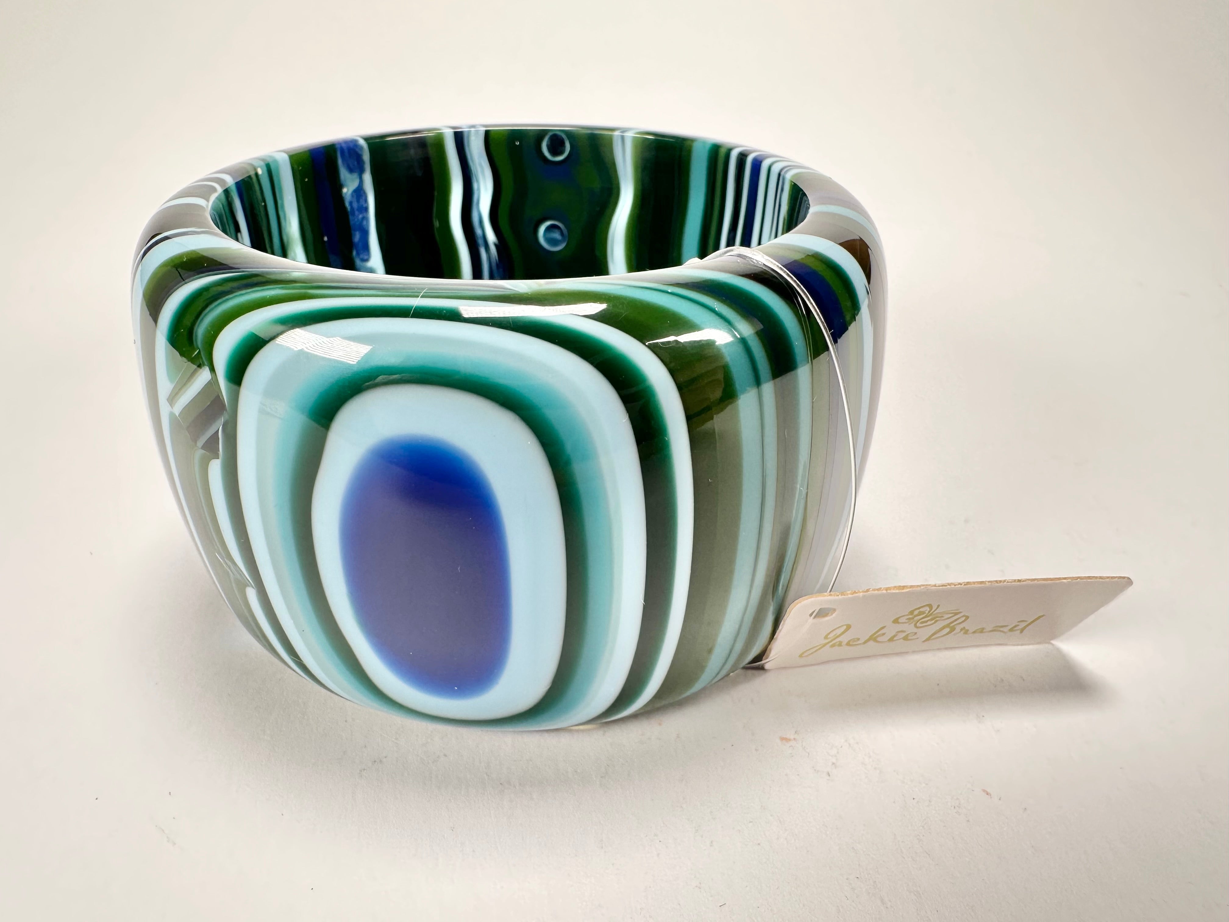 Jackie Brazil "Tiger" Liquorice Allsorts with Cat Eye Blue Mix 5cm Resin Bangle ( B0932 )