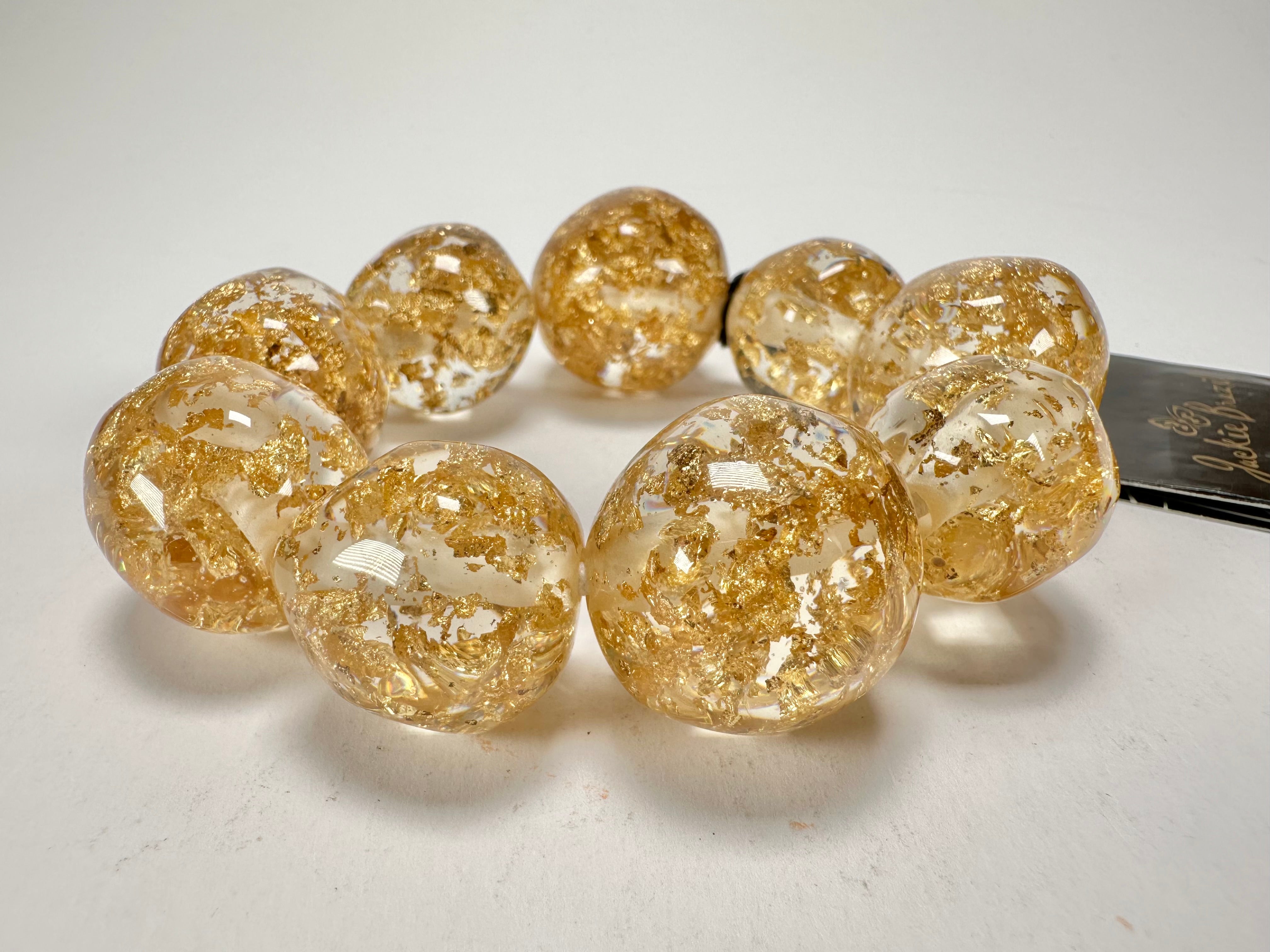Jackie Brazil "Pebbles On Elastic" Gold Flakes Resin Bracelet ( B2693 )