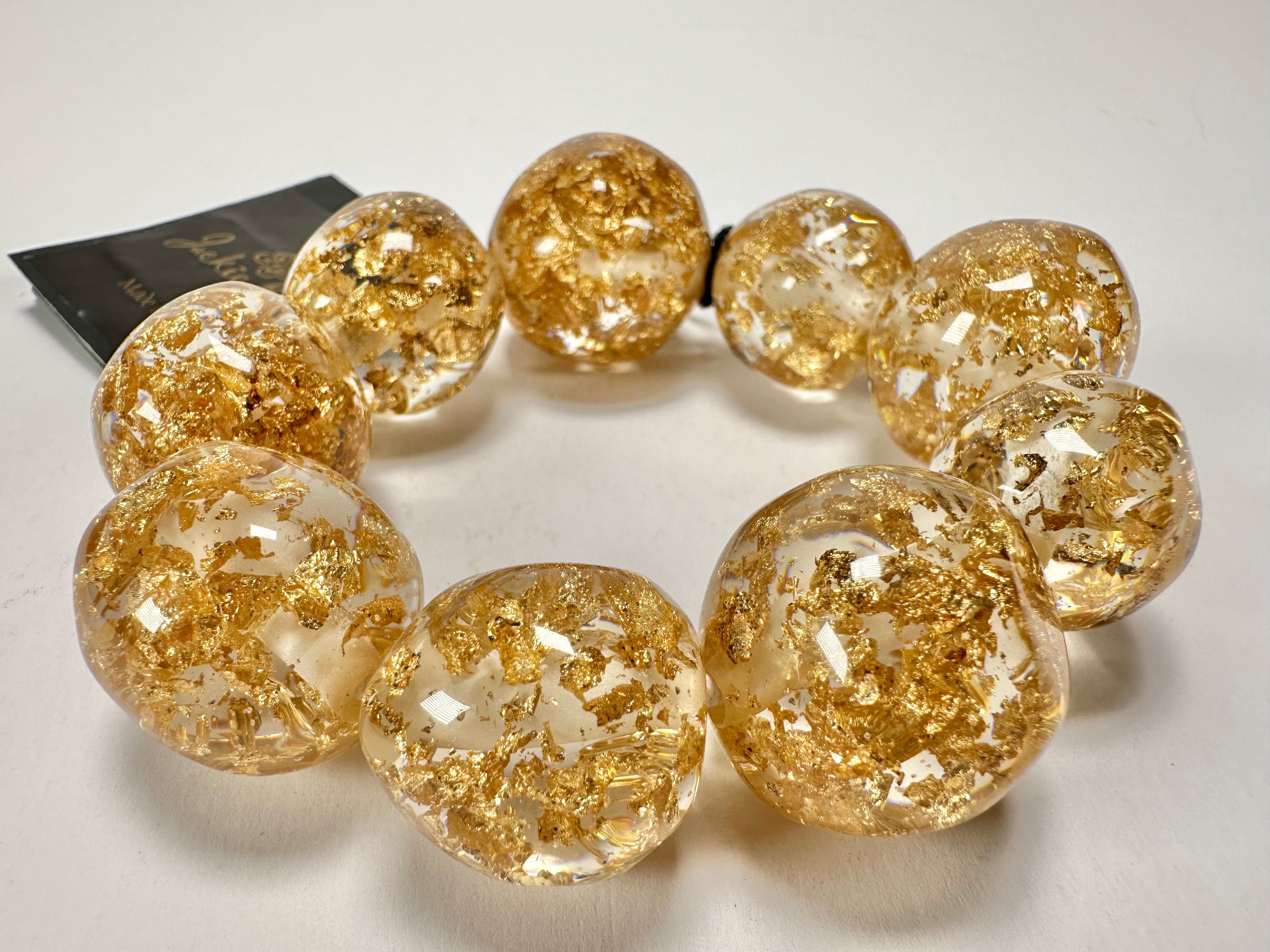 Jackie Brazil "Pebbles On Elastic" Gold Flakes Resin Bracelet ( B2693 )