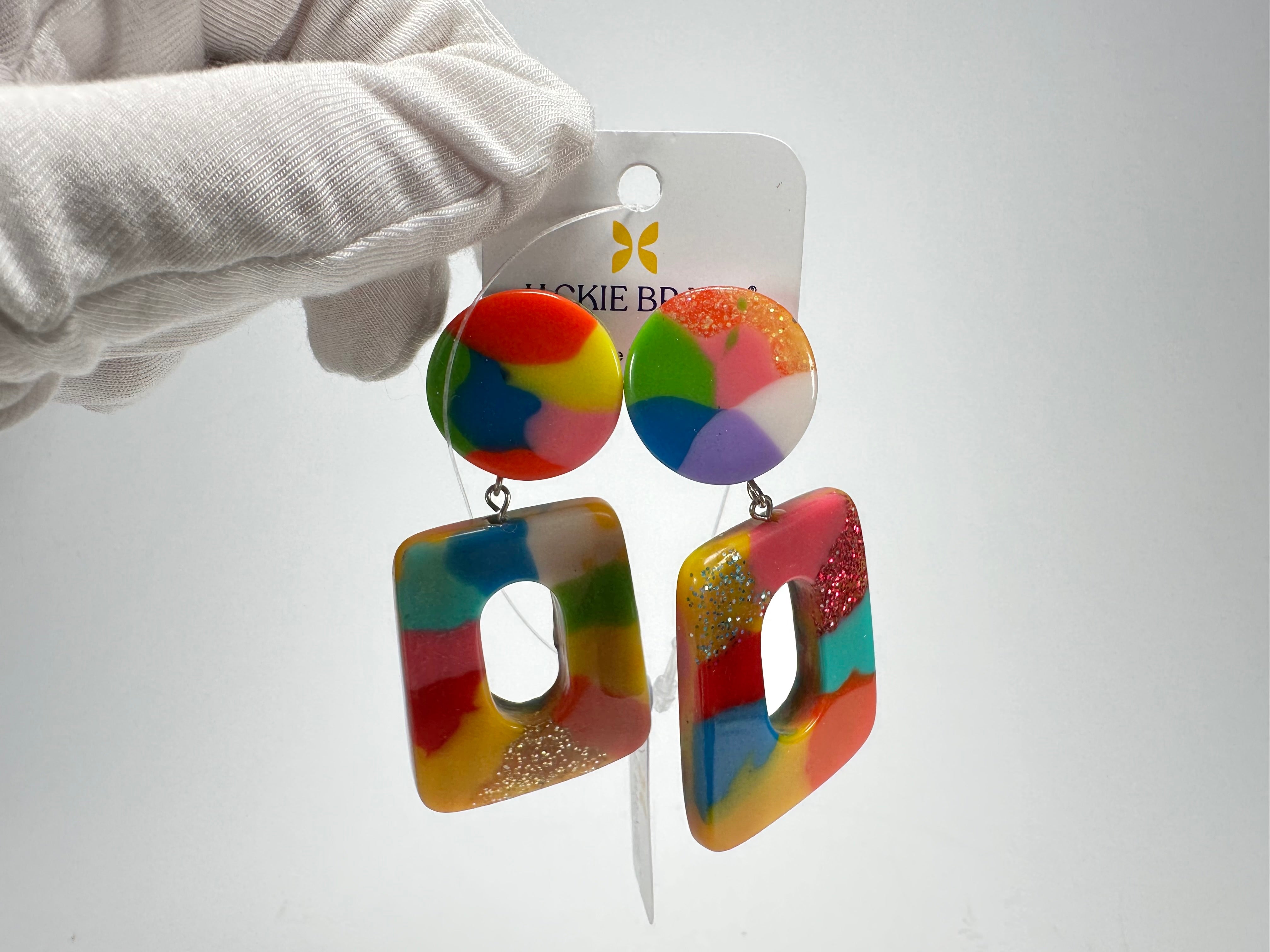 Jackie Brazil "Ruth" Kandinsky Trapez On Pin Resin Earrings ( E0010 )