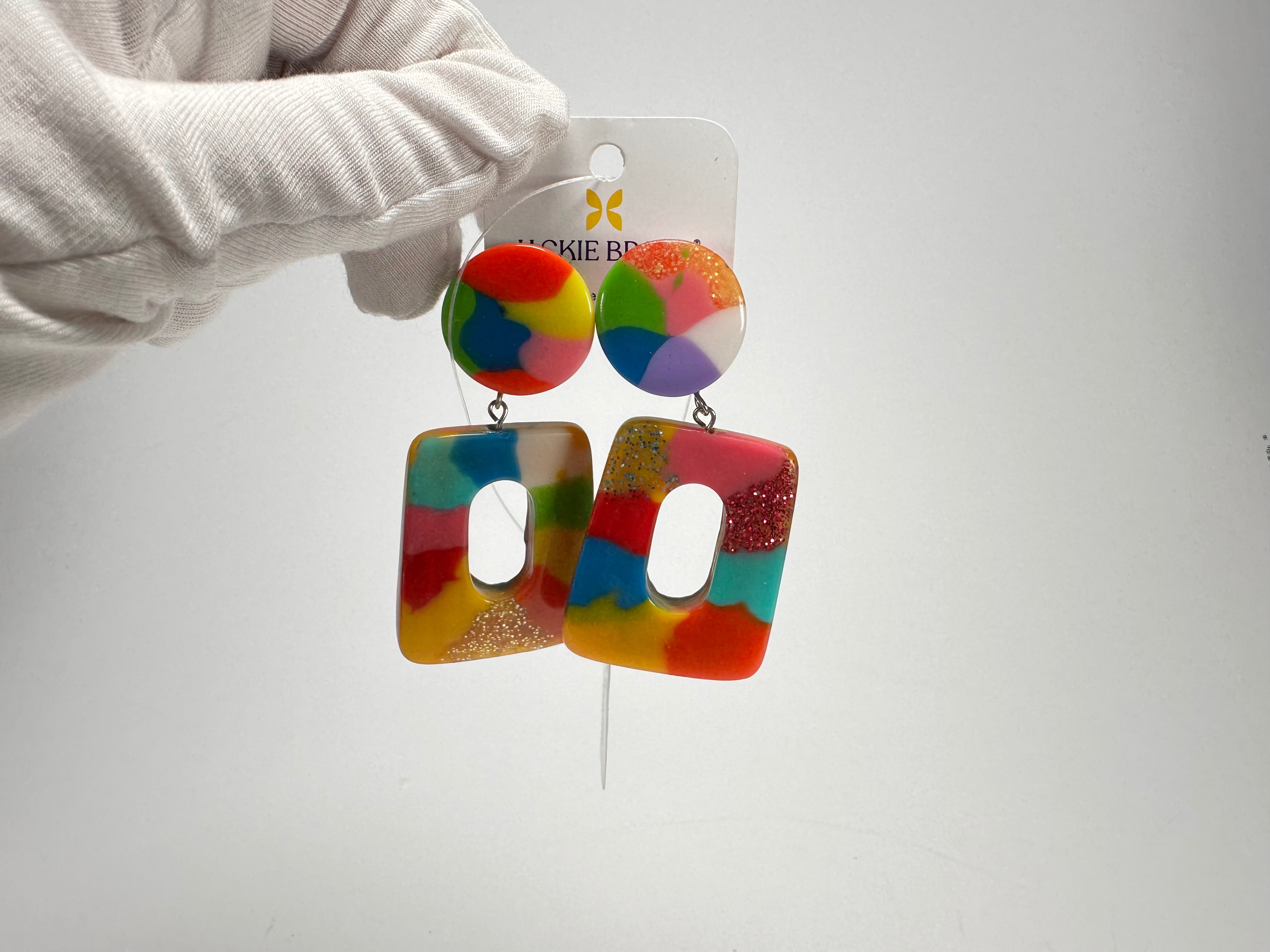 Jackie Brazil "Ruth" Kandinsky Trapez On Pin Resin Earrings ( E0010 )