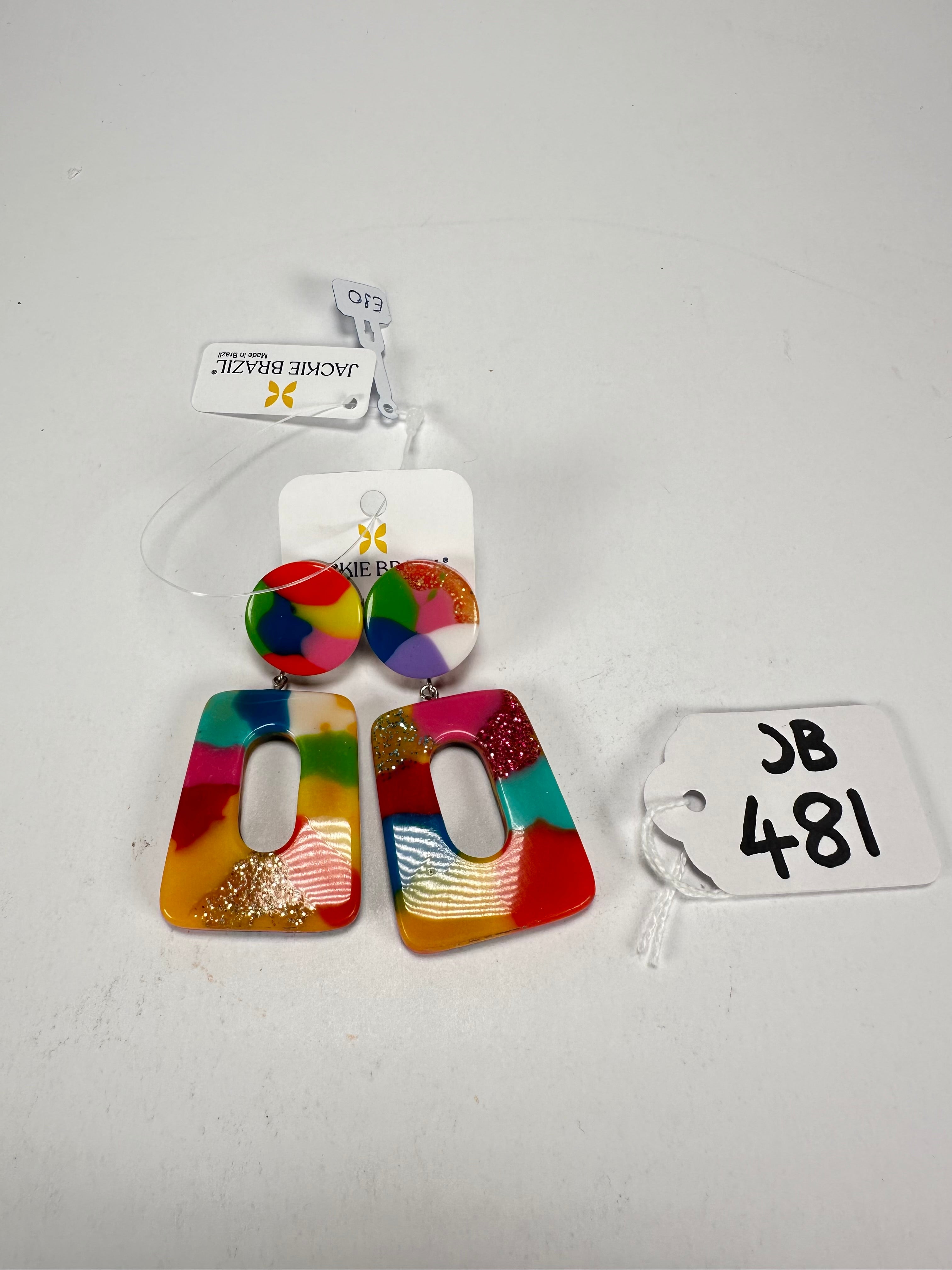 Jackie Brazil "Ruth" Kandinsky Trapez On Pin Resin Earrings ( E0010 )