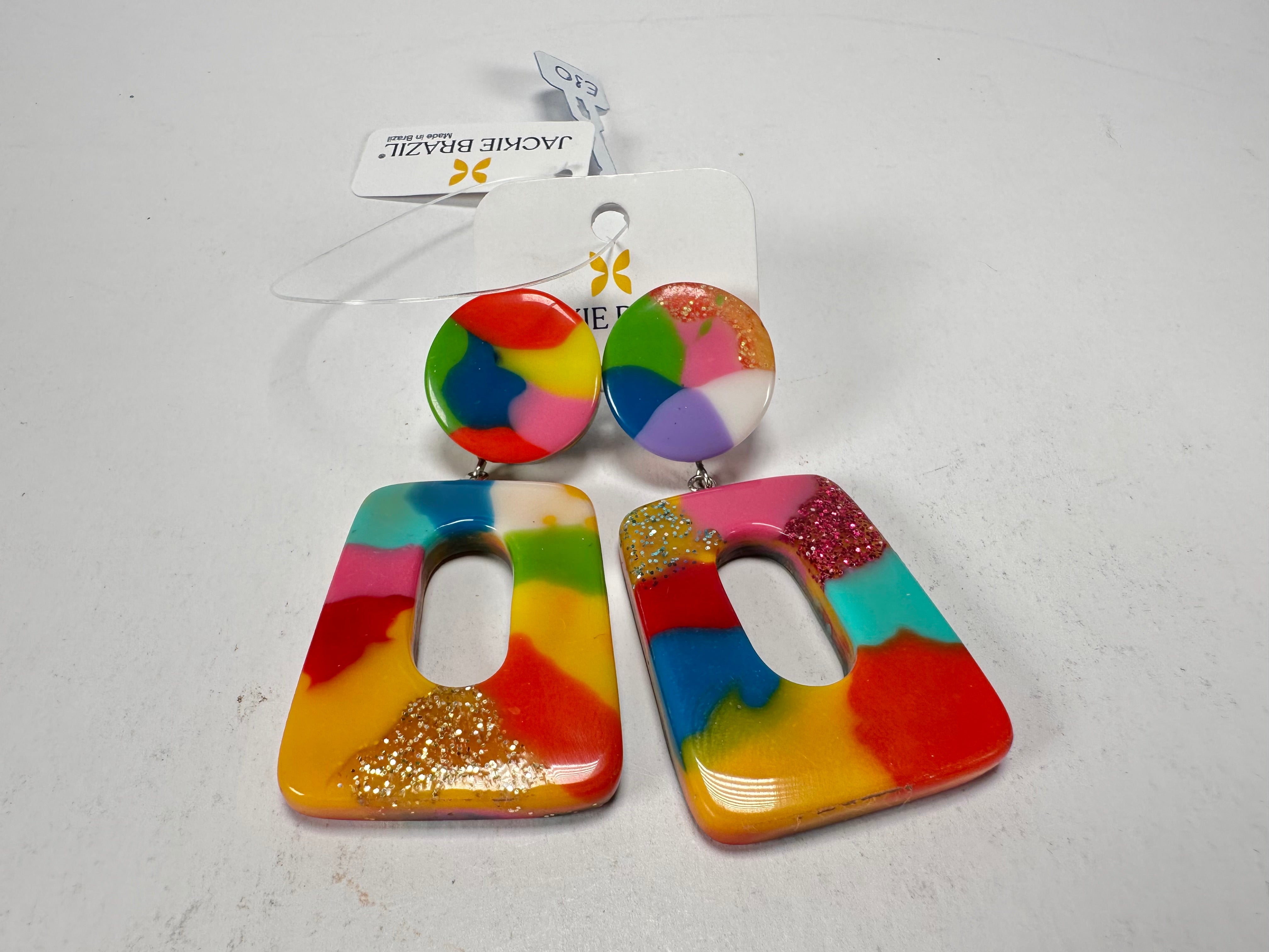 Jackie Brazil "Ruth" Kandinsky Trapez On Pin Resin Earrings ( E0010 )