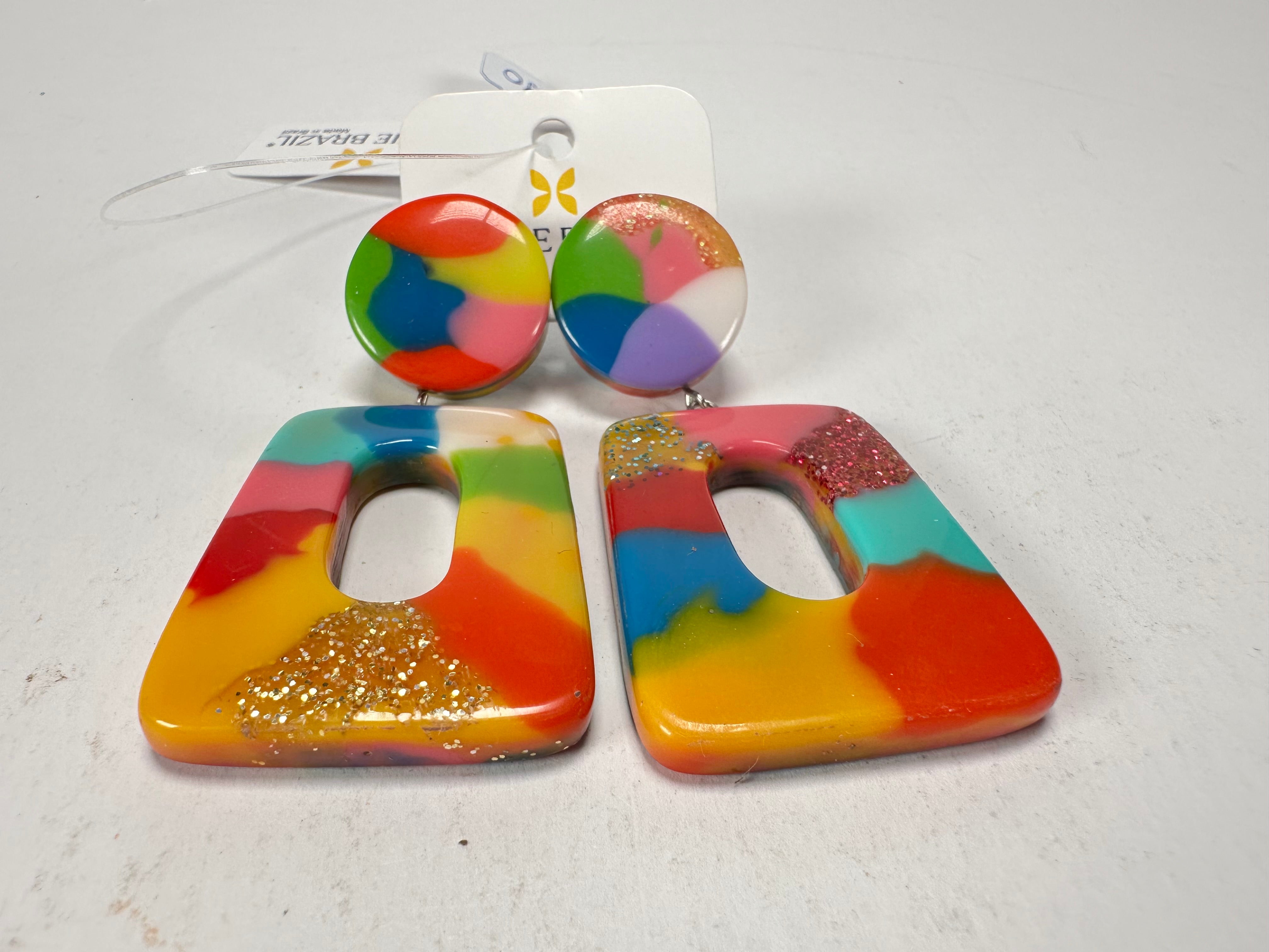 Jackie Brazil "Ruth" Kandinsky Trapez On Pin Resin Earrings ( E0010 )