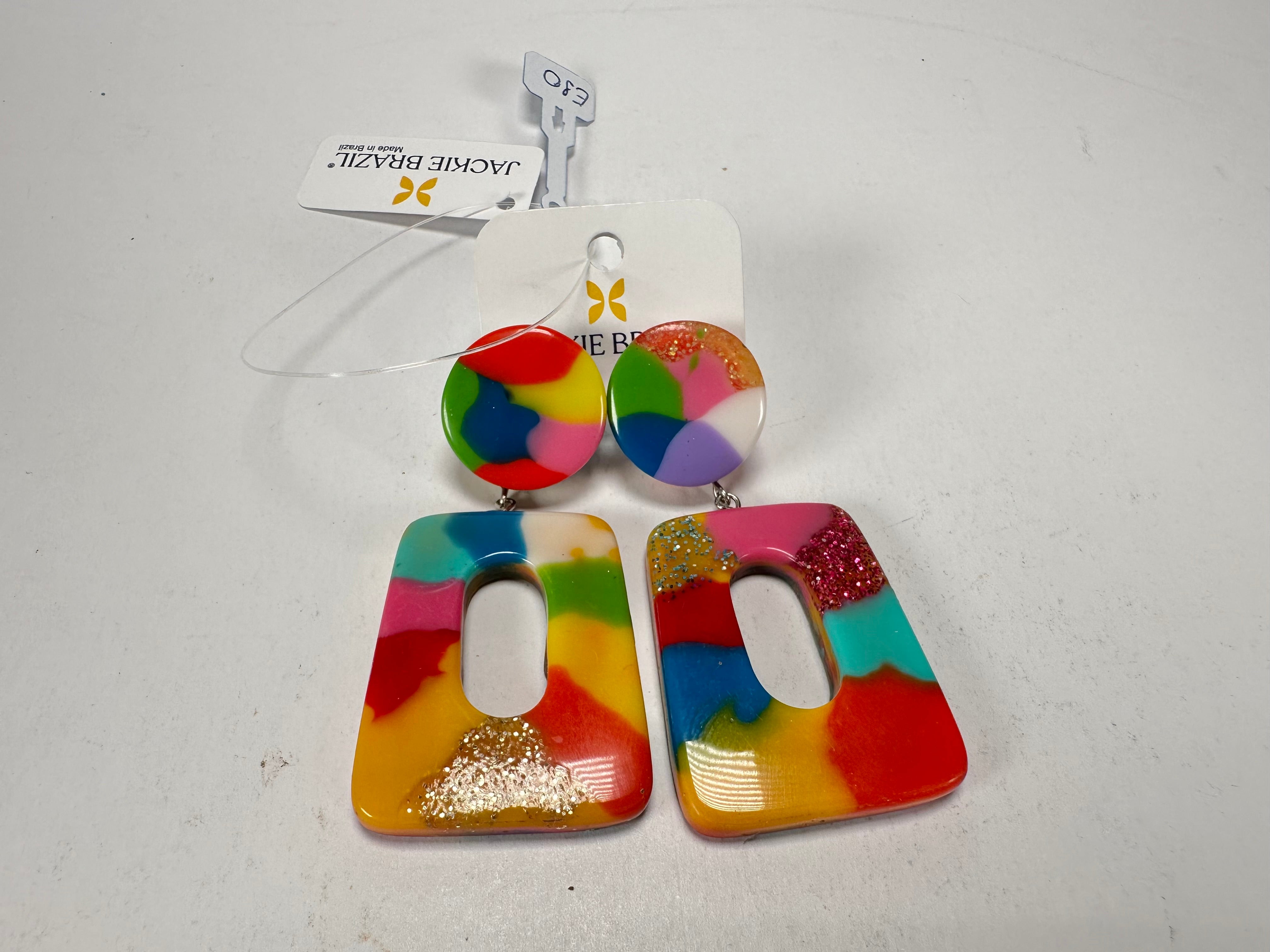 Jackie Brazil "Ruth" Kandinsky Trapez On Pin Resin Earrings ( E0010 )