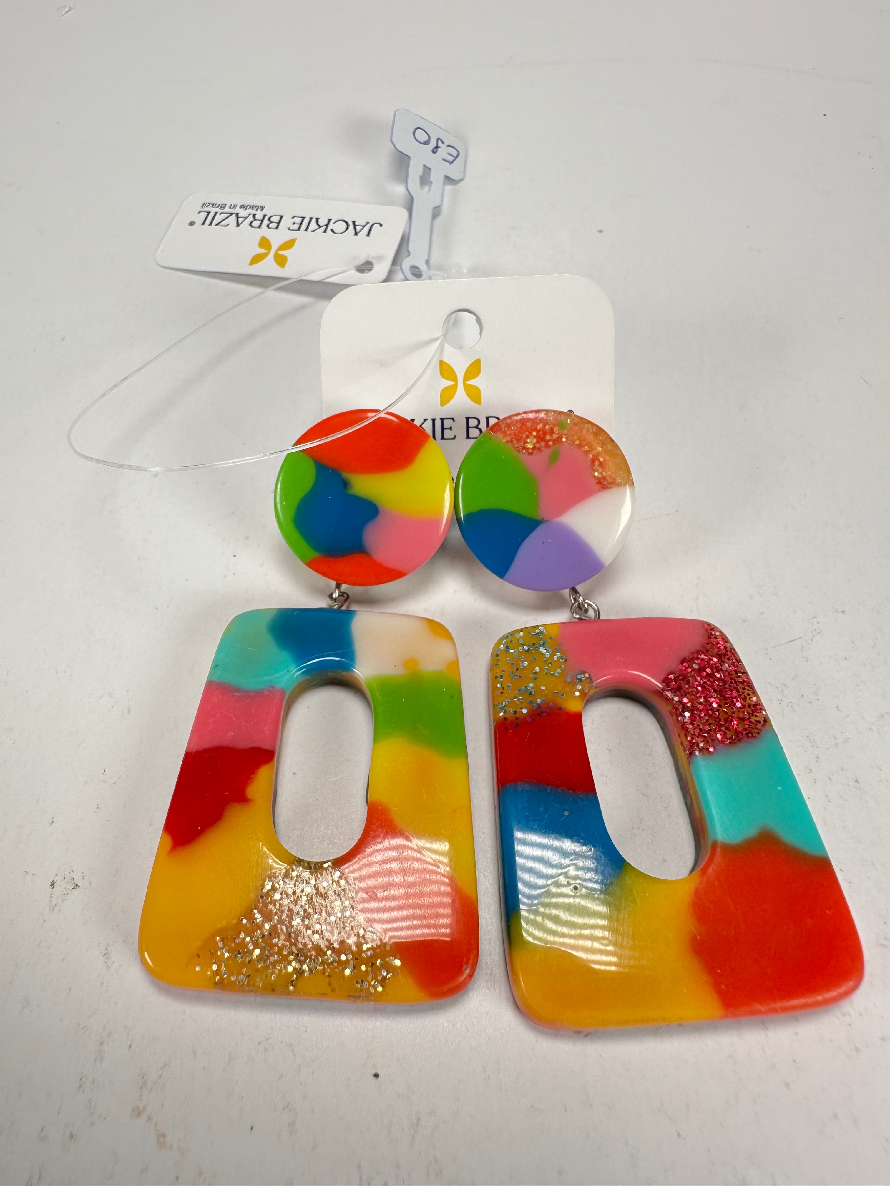 Jackie Brazil "Ruth" Kandinsky Trapez On Pin Resin Earrings ( E0010 )