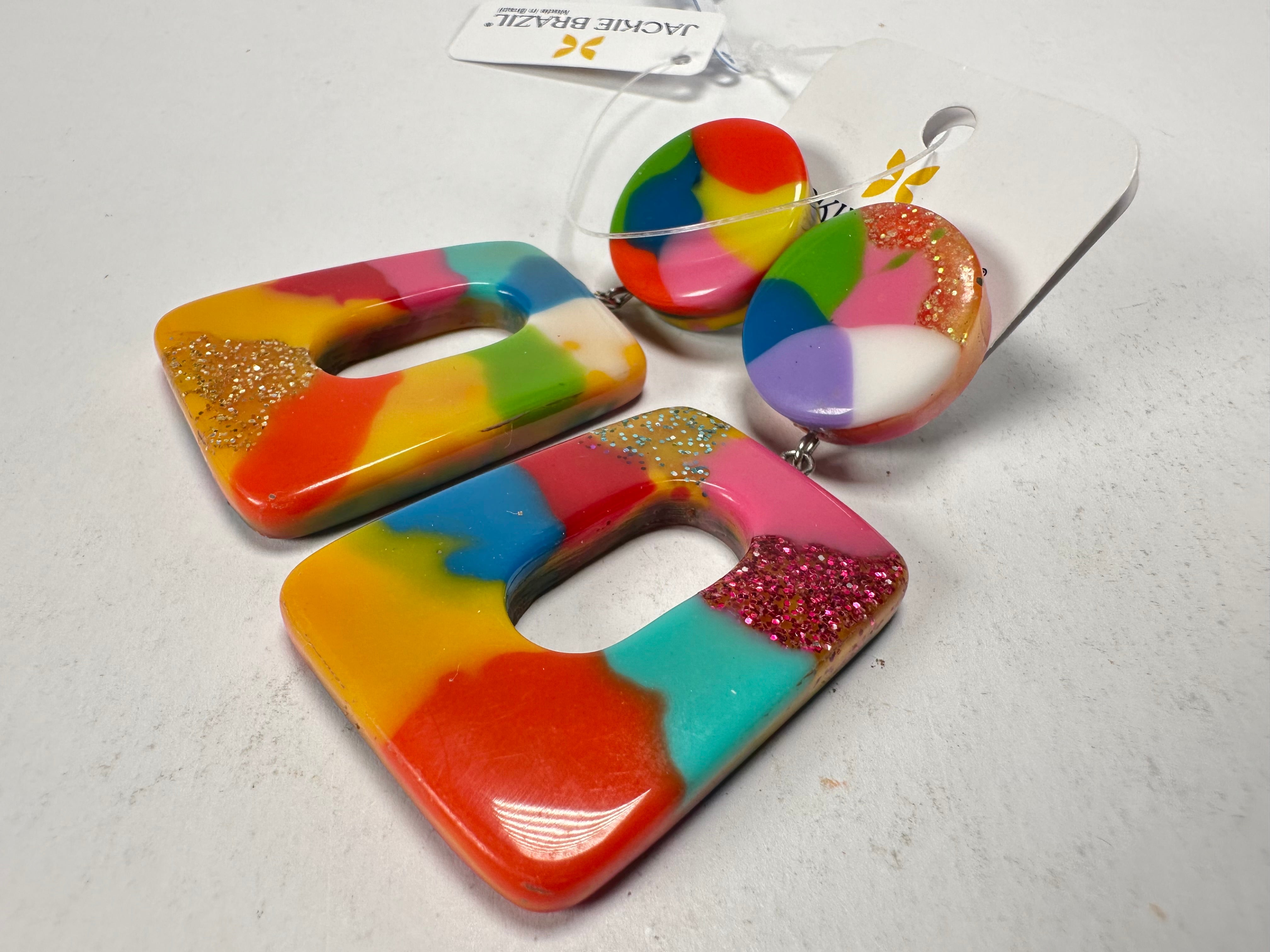 Jackie Brazil "Ruth" Kandinsky Trapez On Pin Resin Earrings ( E0010 )