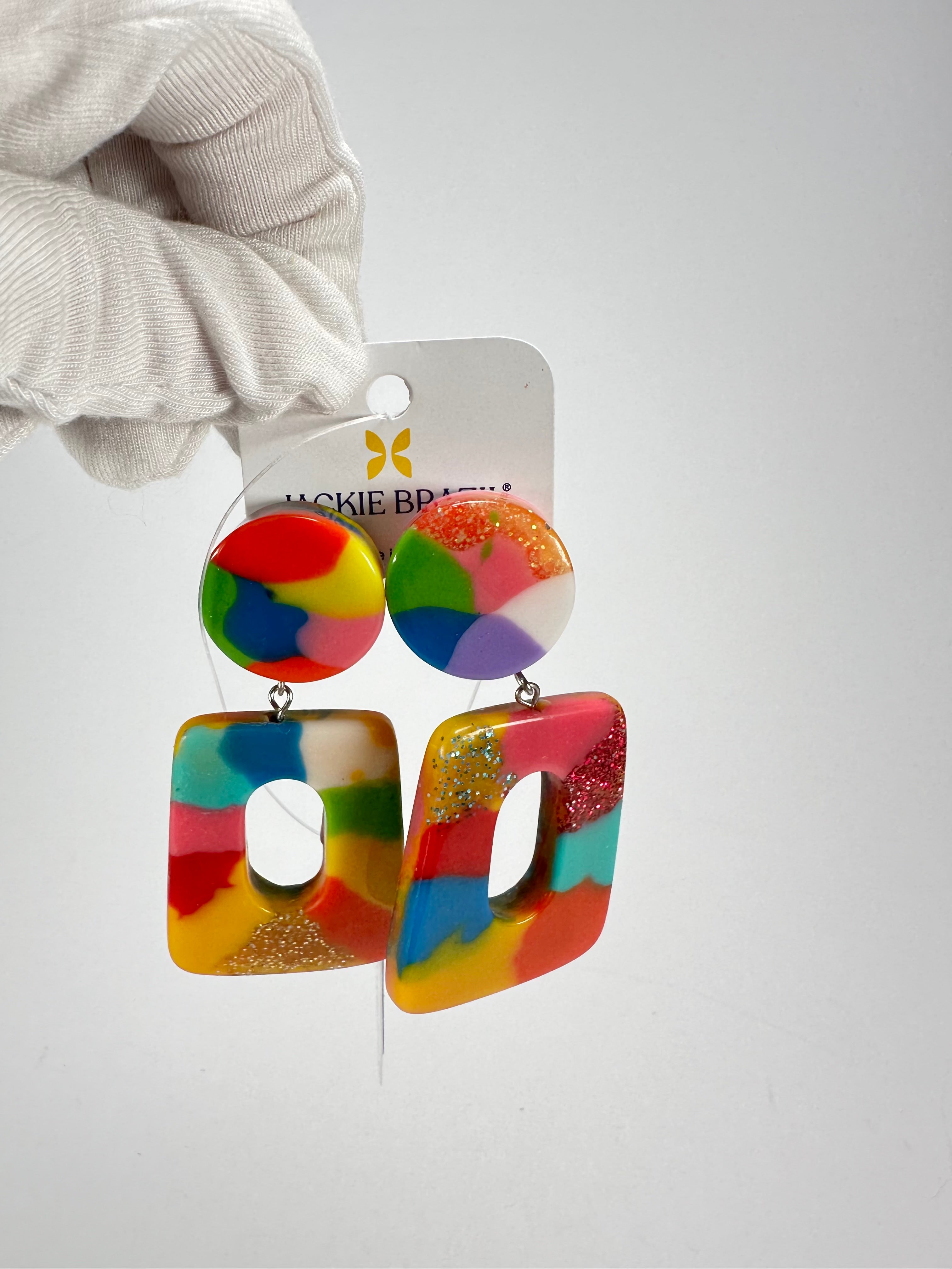 Jackie Brazil "Ruth" Kandinsky Trapez On Pin Resin Earrings ( E0010 )