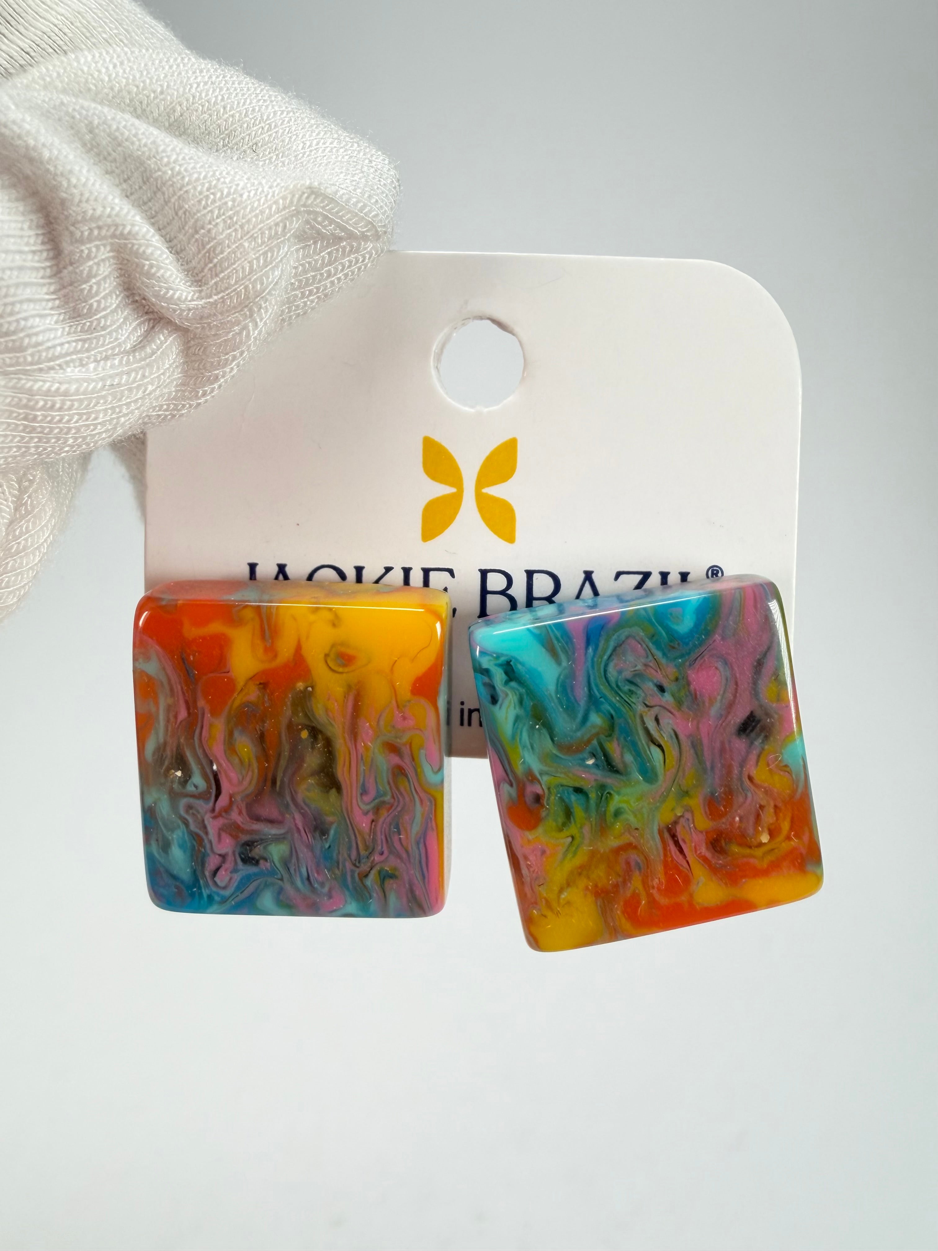 Jackie Brazil "Kandinsky" Small Square Resin Earrings ( E0074 )