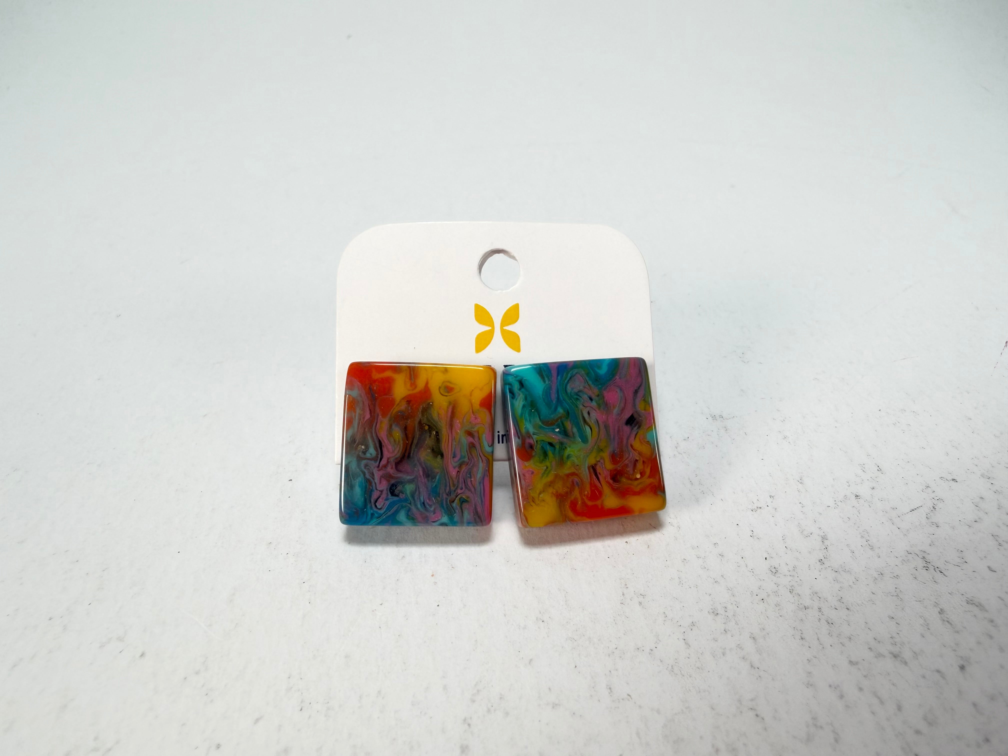 Jackie Brazil "Kandinsky" Small Square Resin Earrings ( E0074 )