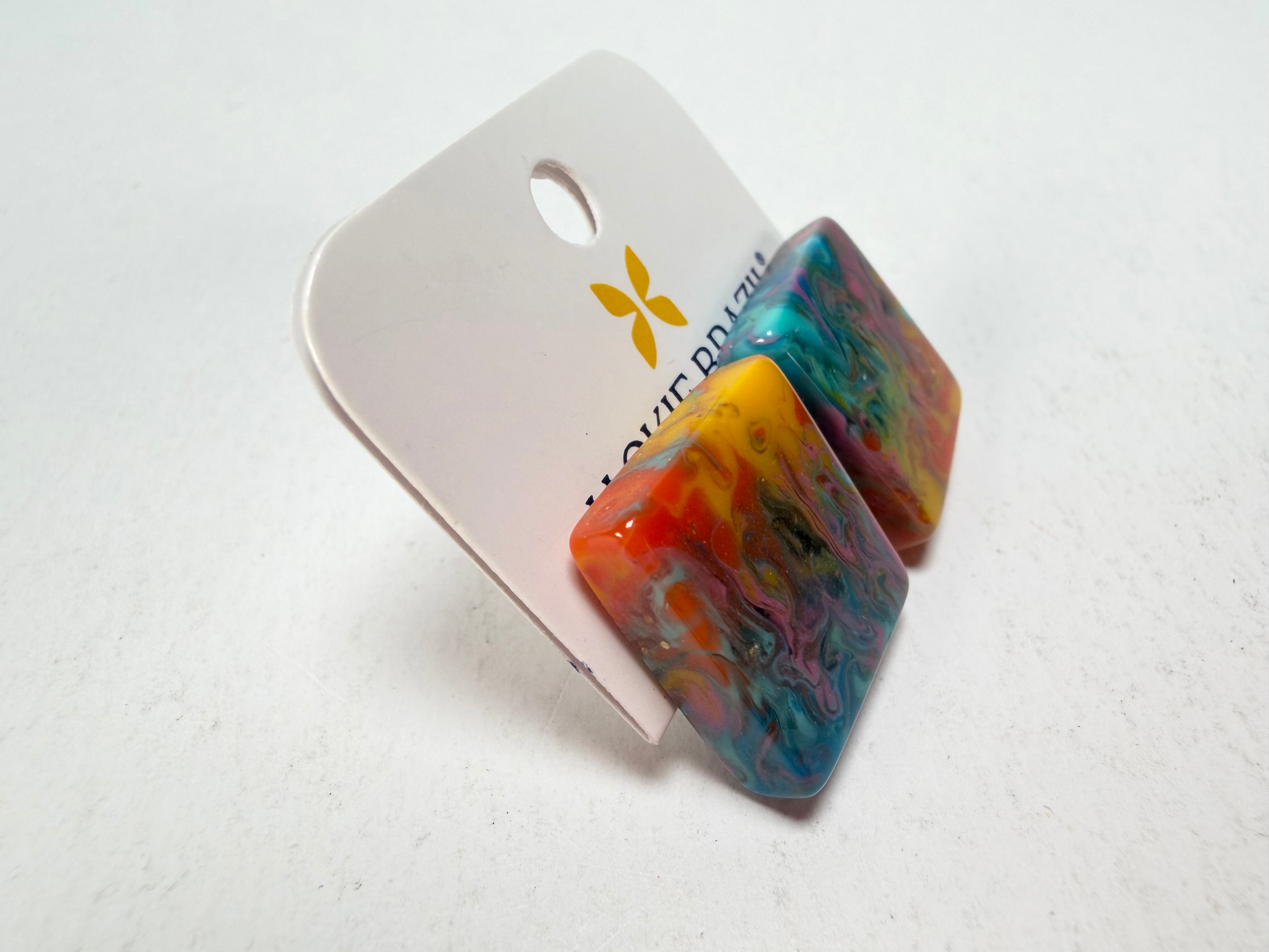 Jackie Brazil "Kandinsky" Small Square Resin Earrings ( E0074 )