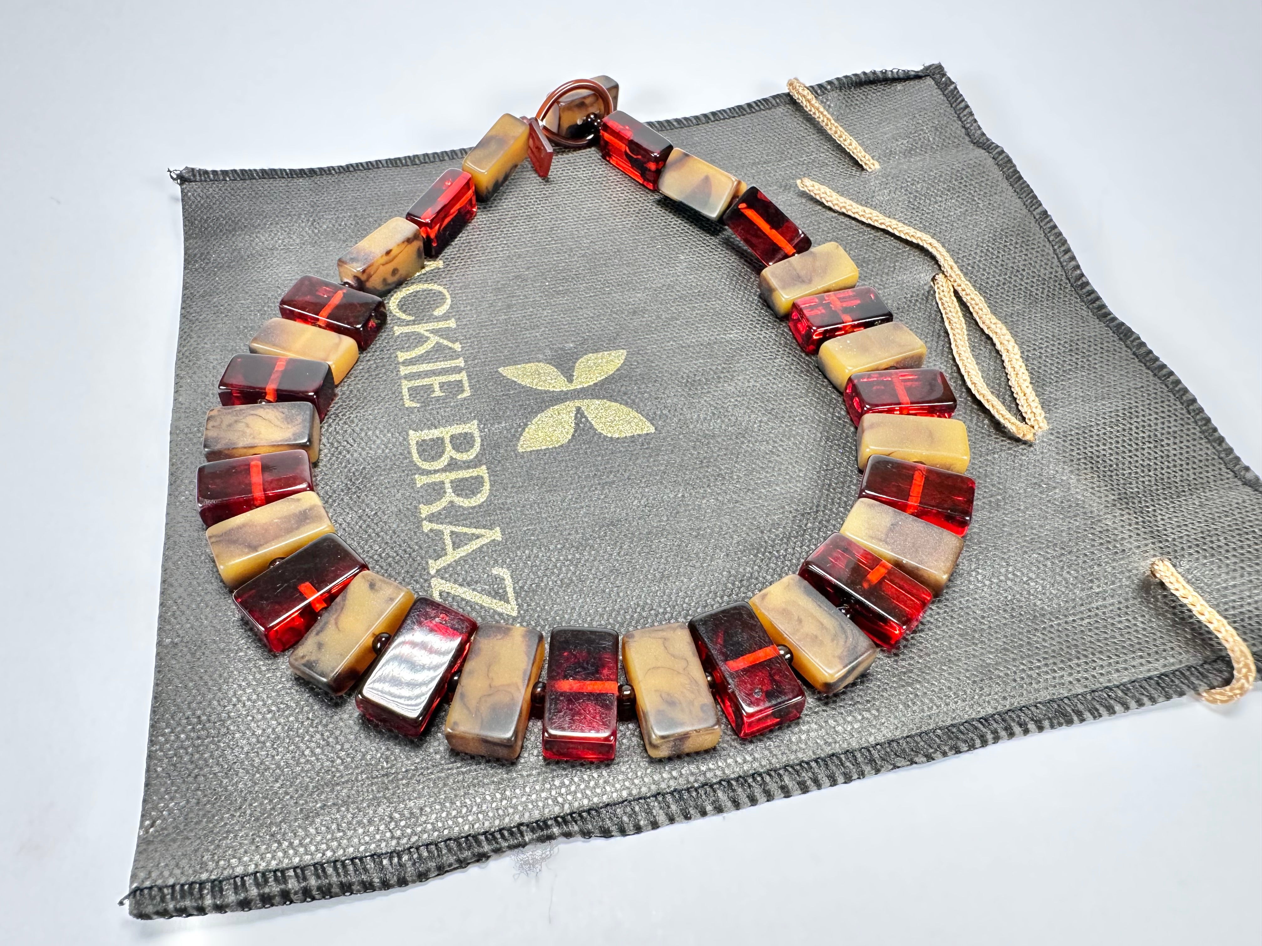 Jackie Brazil "Romeo" Tortoise & Prada Linked Rectangle Beads Necklace ( N0034 )