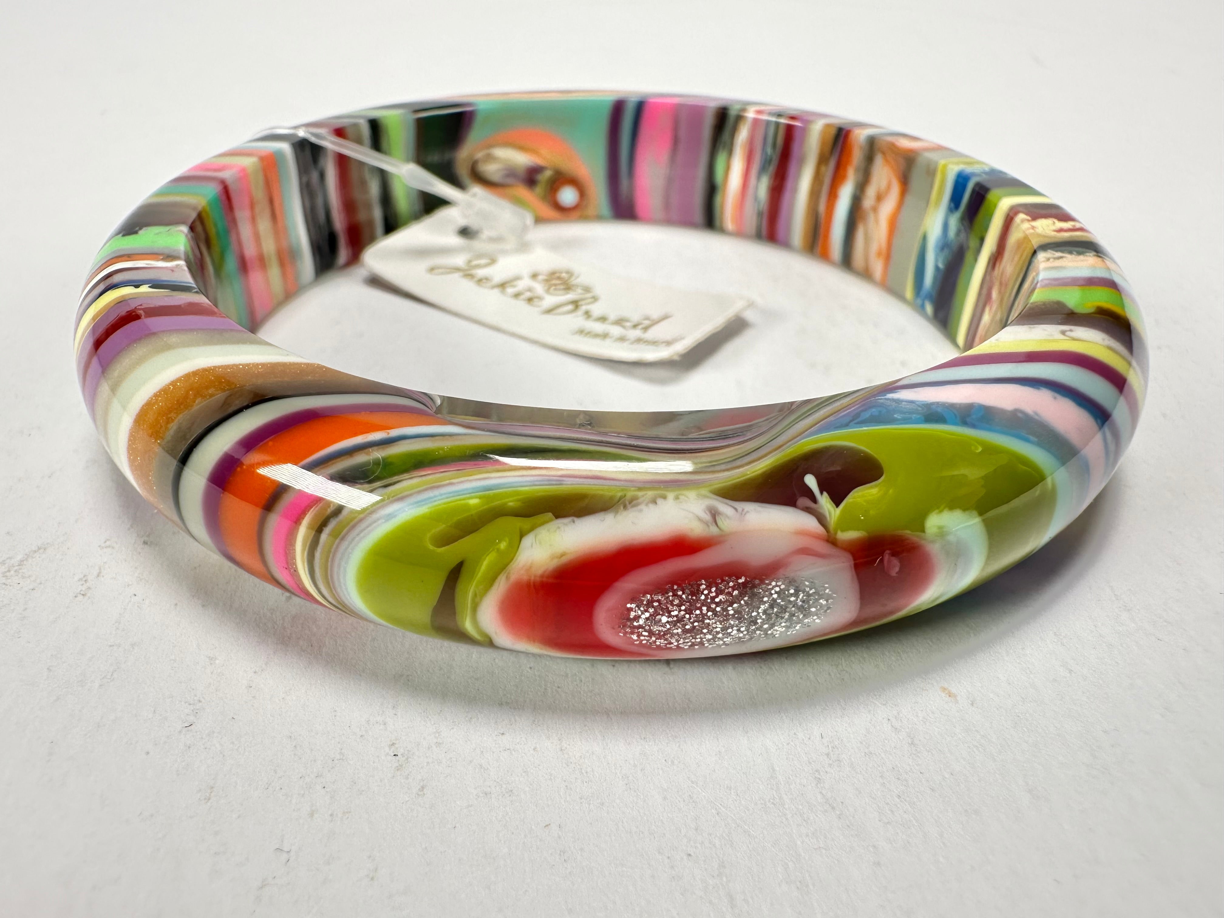 Jackie Brazil "Thin Cat Eye" Liquorice Allsorts with Cat Eye Mix Colours 1.3cm Resin Bangle ( B1151 )