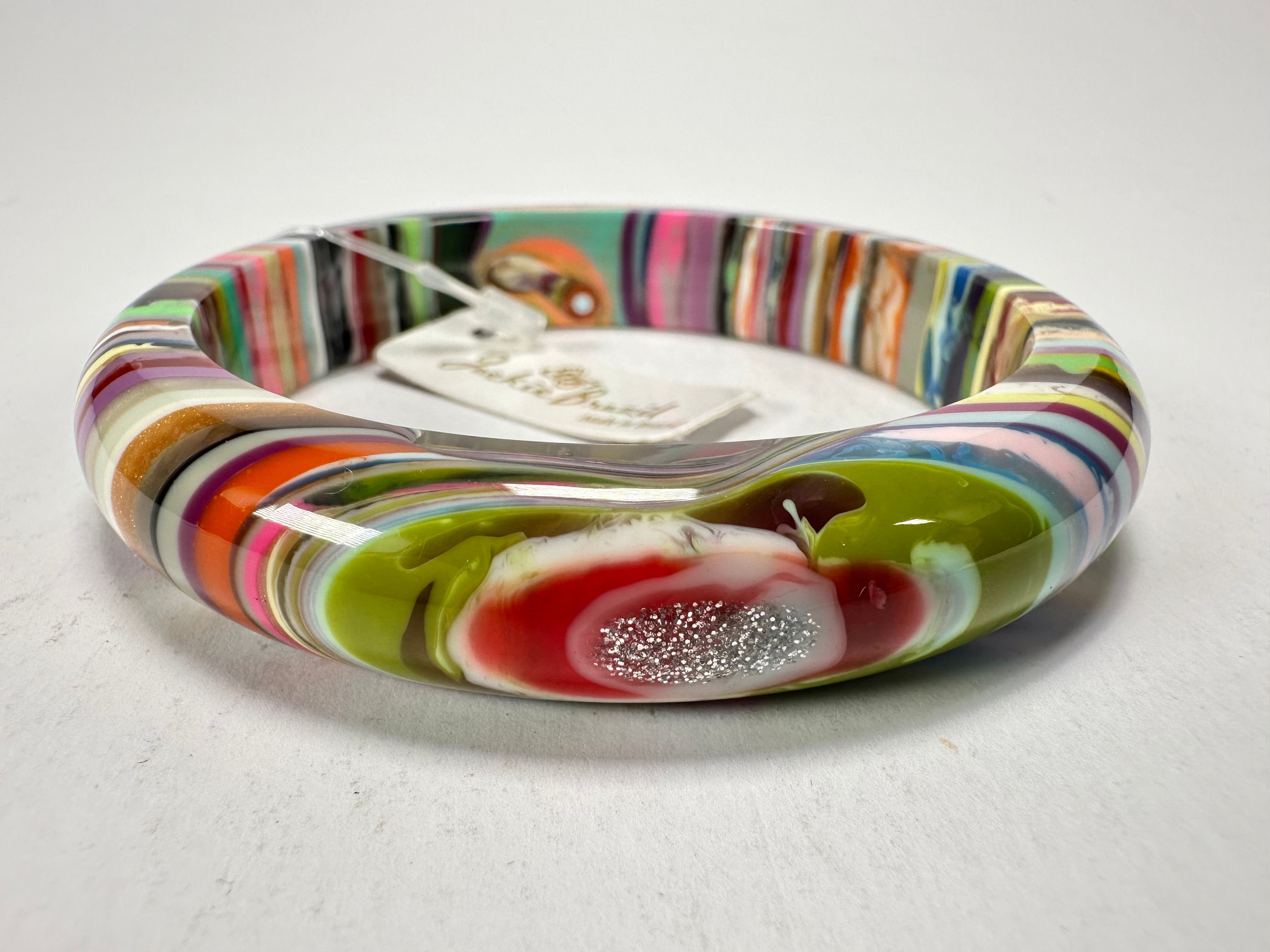 Jackie Brazil "Thin Cat Eye" Liquorice Allsorts with Cat Eye Mix Colours 1.3cm Resin Bangle ( B1151 )