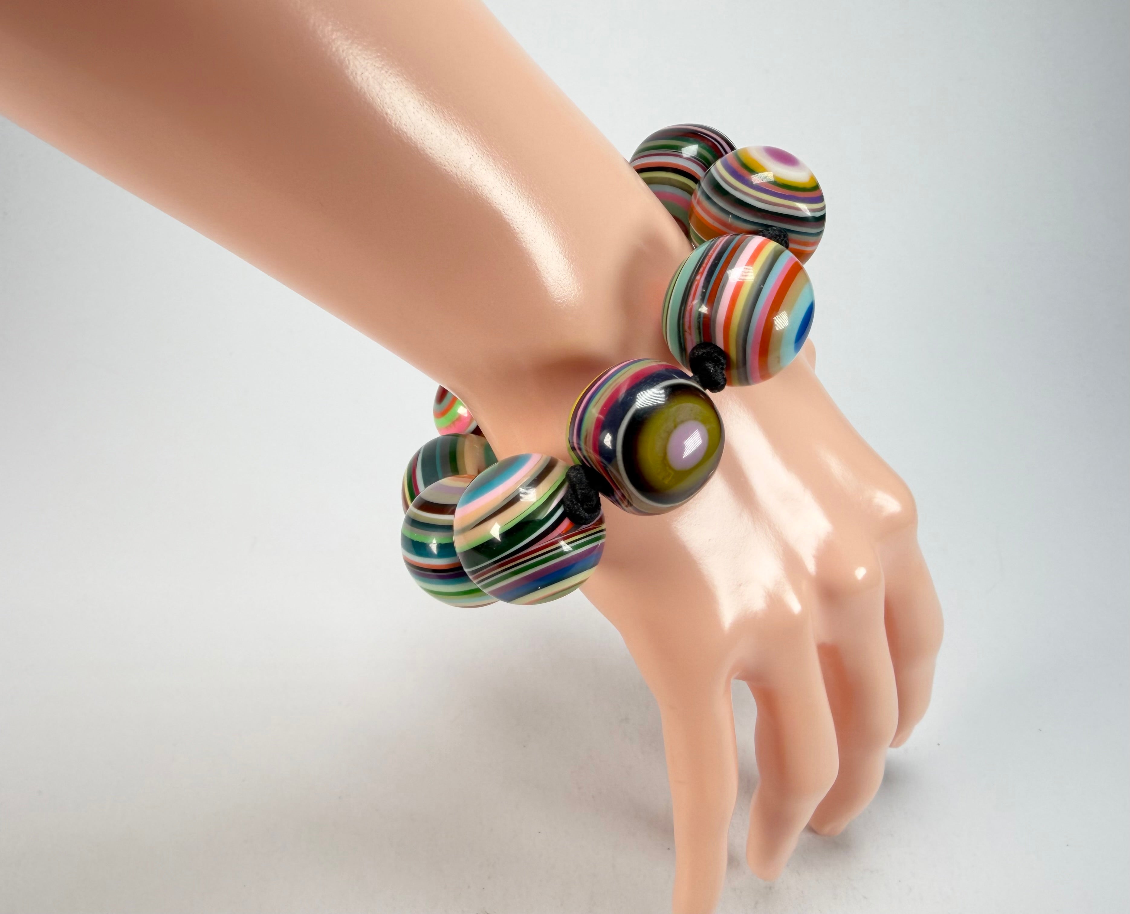 Jackie Brazil "Cat Eyes" Liquorice Allsorts Balls Mix Colours Resin Bracelet ( B0885 )
