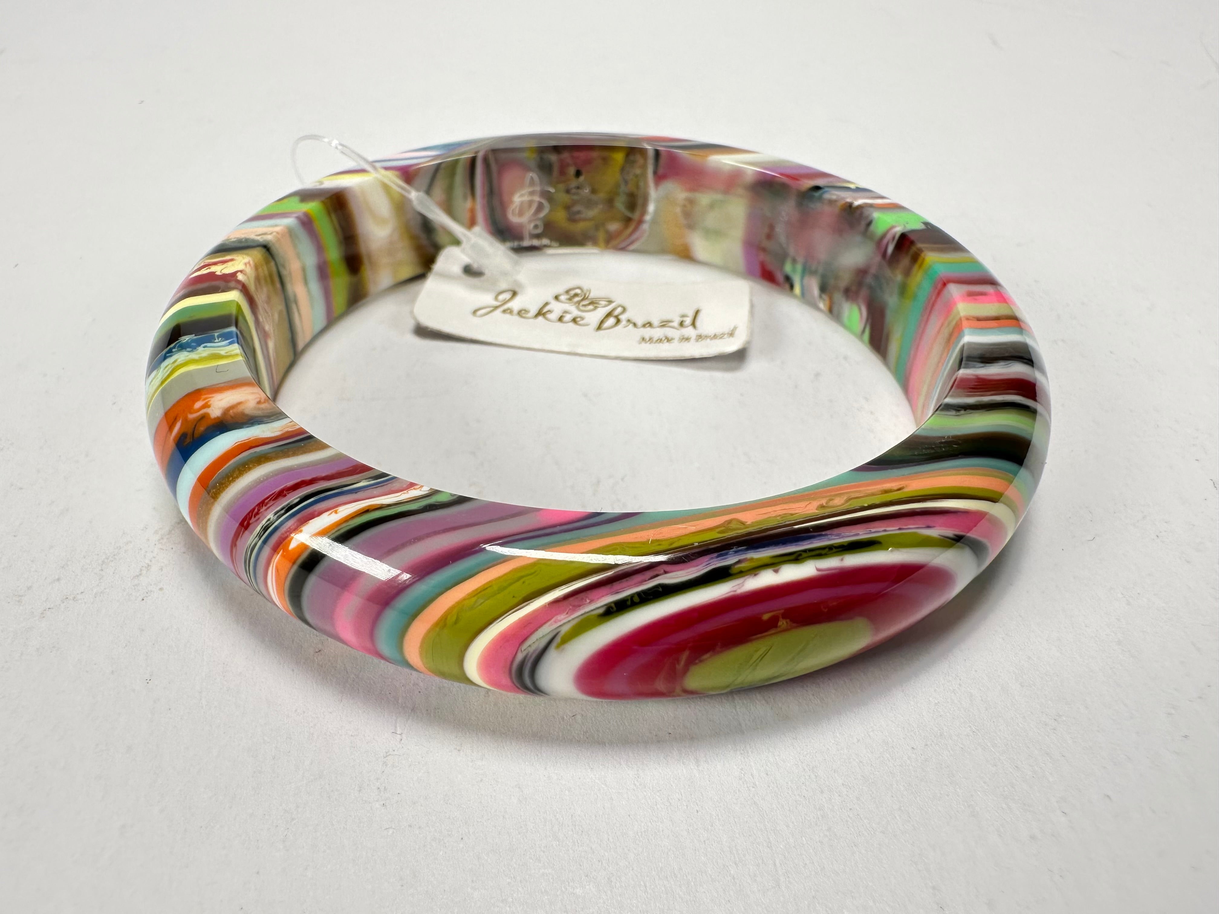 Jackie Brazil "Thin Cat Eye" Liquorice Allsorts with Cat Eye Mix Colours 1.3cm Resin Bangle ( B1151 )