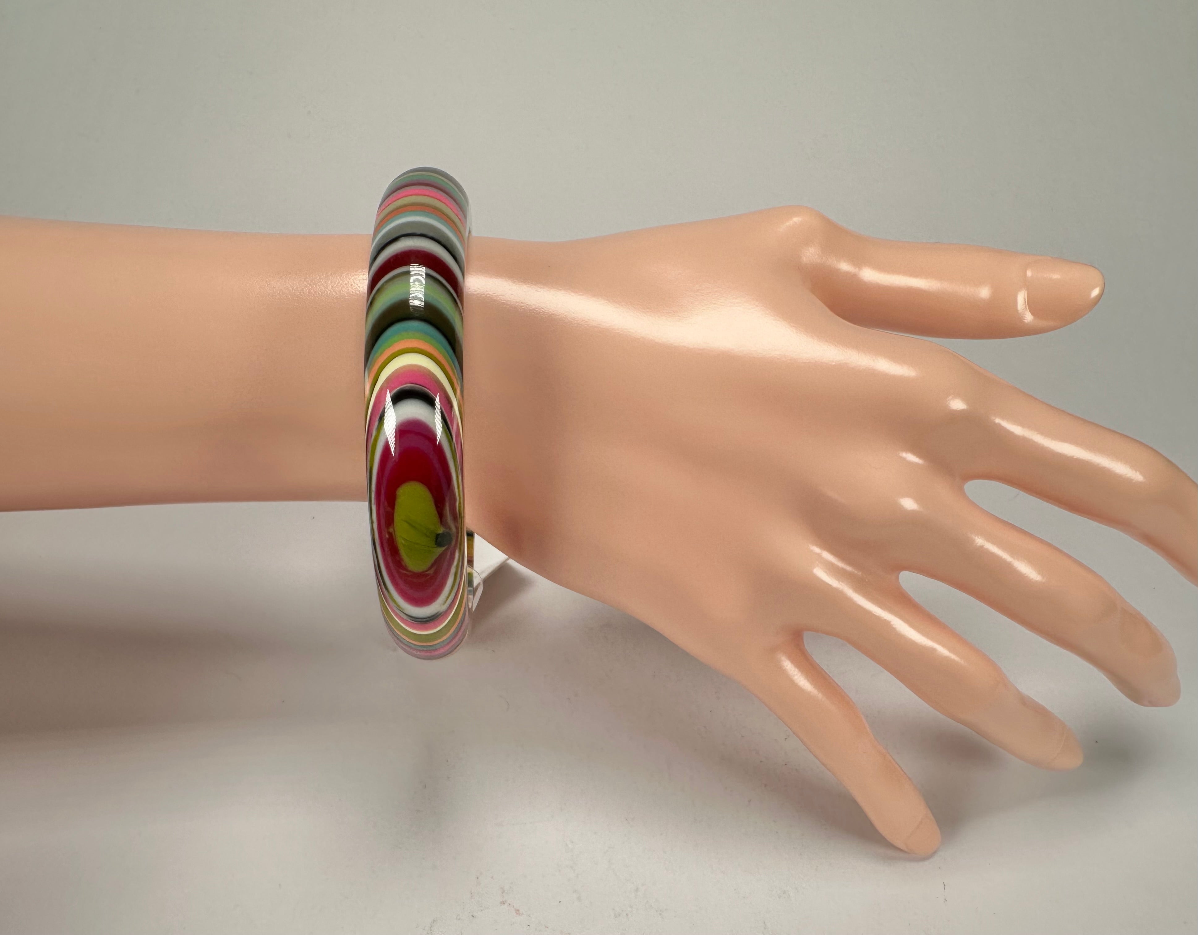 Jackie Brazil "Thin Cat Eye" Liquorice Allsorts with Cat Eye Mix Colours 1.3cm Resin Bangle ( B1151 )
