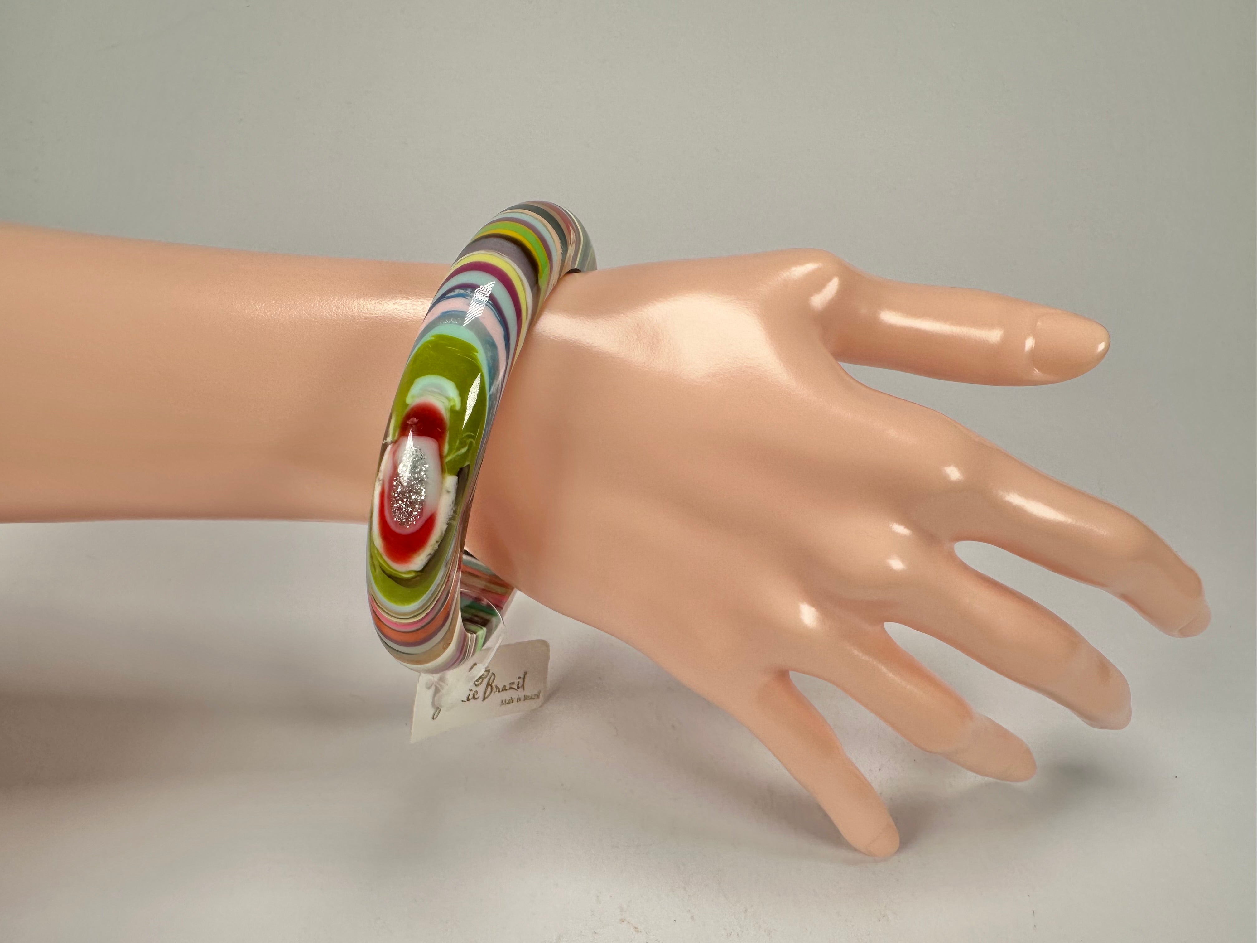 Jackie Brazil "Thin Cat Eye" Liquorice Allsorts with Cat Eye Mix Colours 1.3cm Resin Bangle ( B1151 )