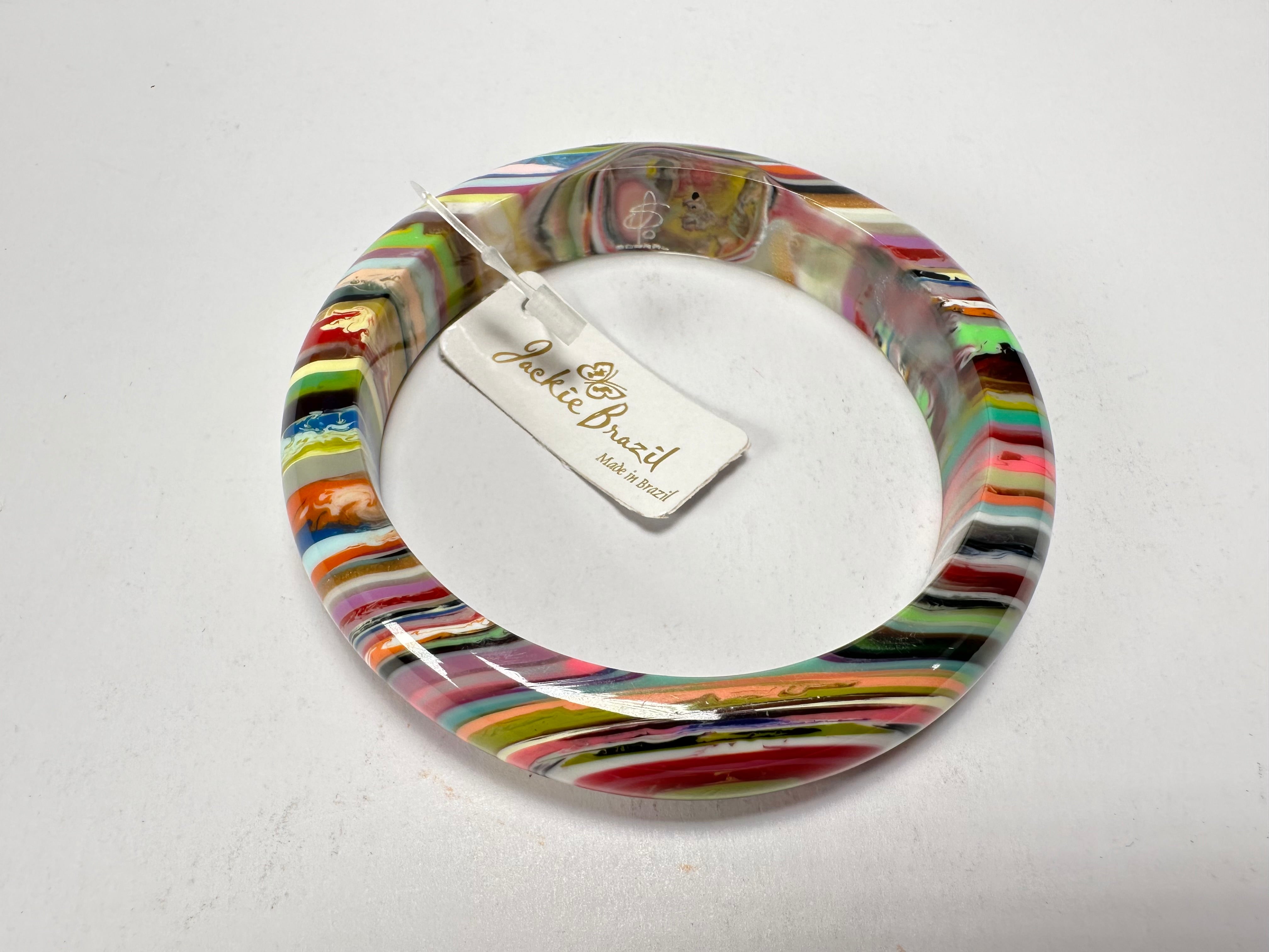 Jackie Brazil "Thin Cat Eye" Liquorice Allsorts with Cat Eye Mix Colours 1.3cm Resin Bangle ( B1151 )