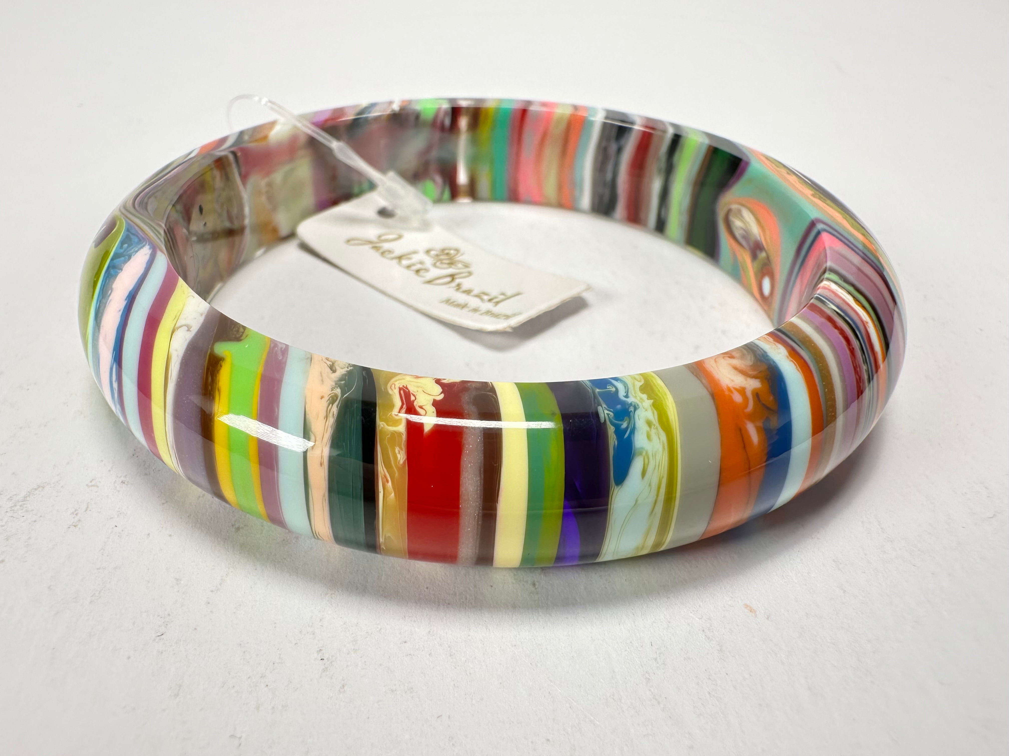 Jackie Brazil "Thin Cat Eye" Liquorice Allsorts with Cat Eye Mix Colours 1.3cm Resin Bangle ( B1151 )