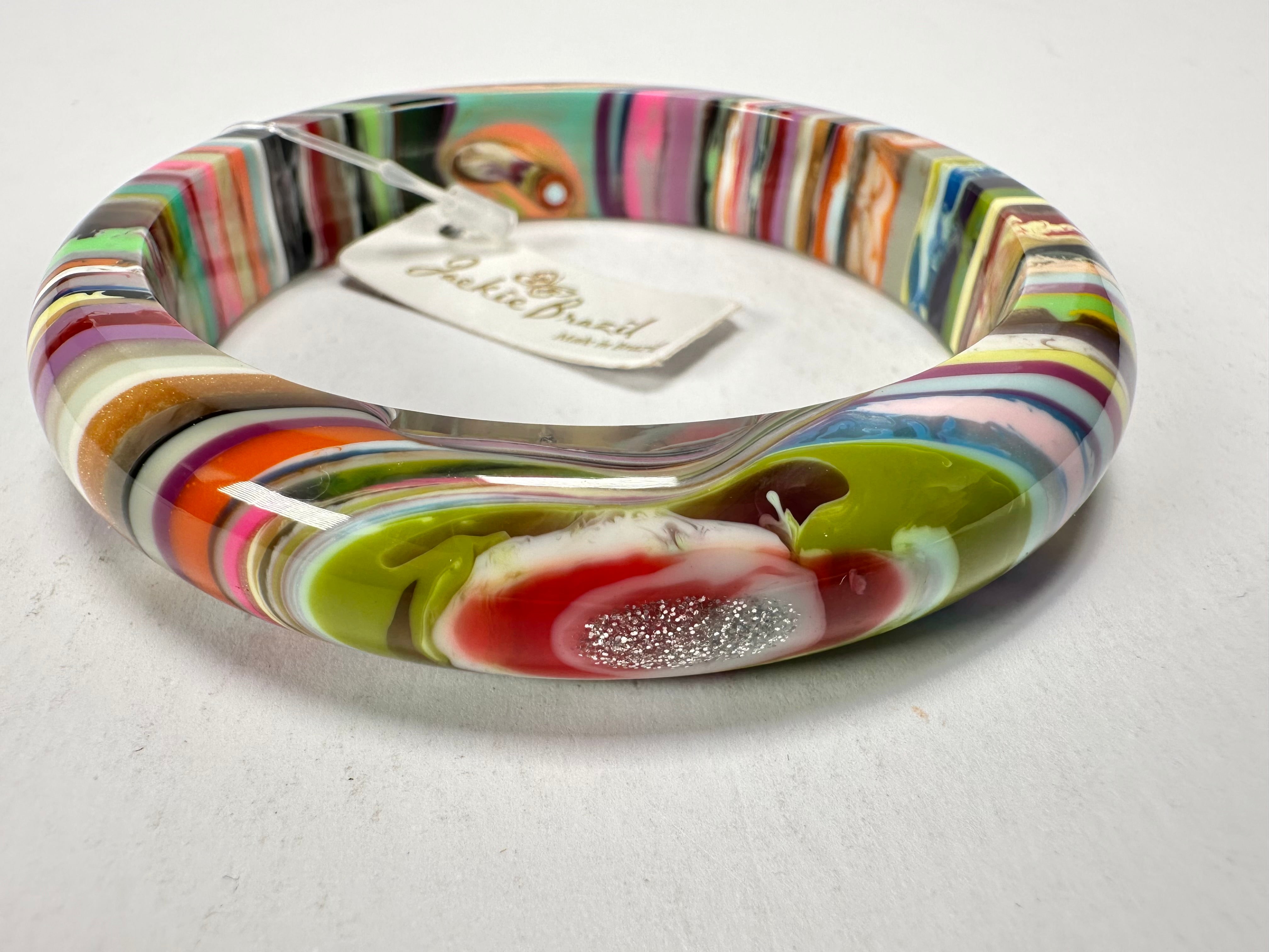 Jackie Brazil "Thin Cat Eye" Liquorice Allsorts with Cat Eye Mix Colours 1.3cm Resin Bangle ( B1151 )