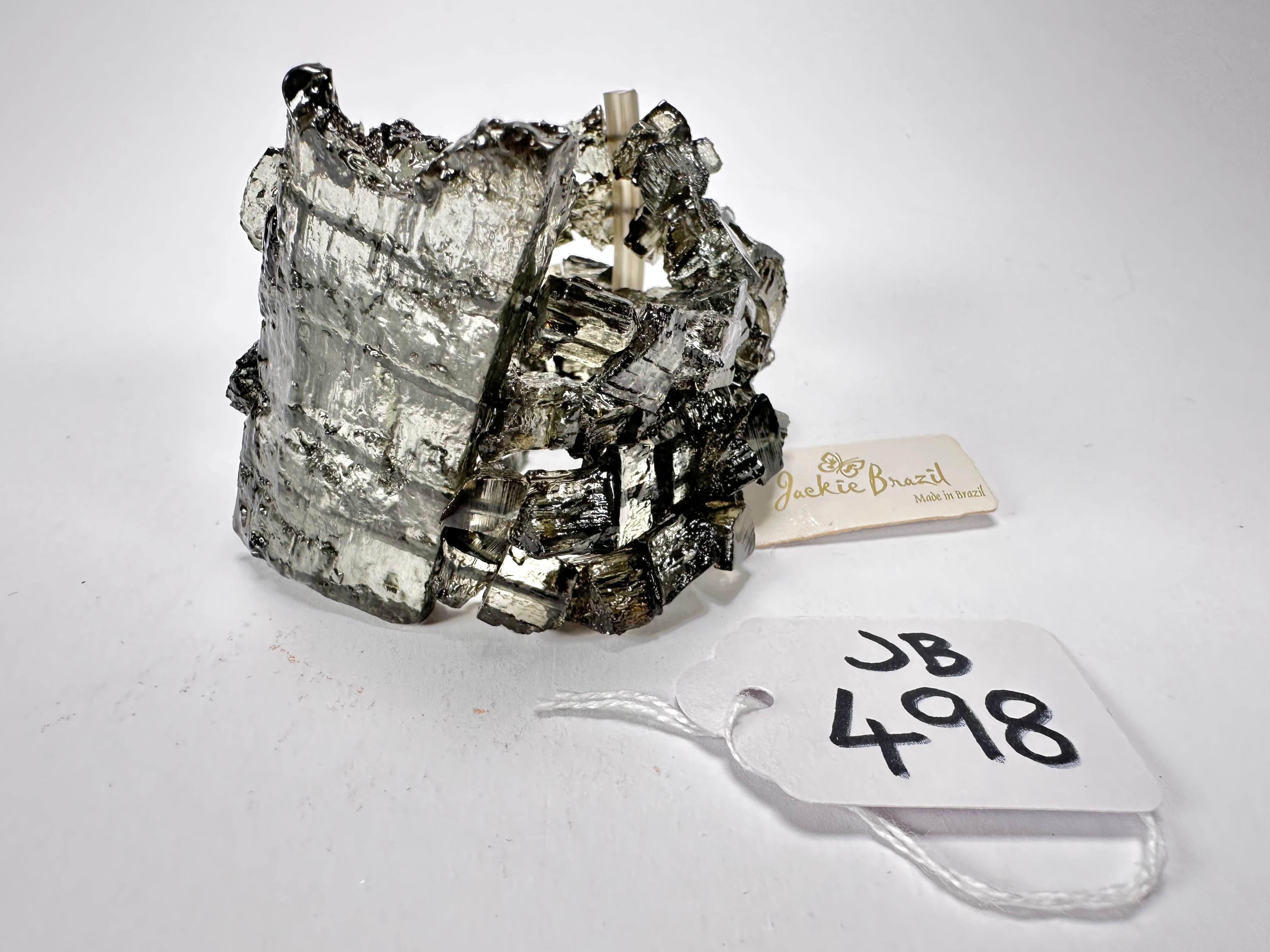 Jackie Brazil "4 Row w/ Feature Plate" Smoked Crystal Charcoal Resin Bracelet ( B2732 )