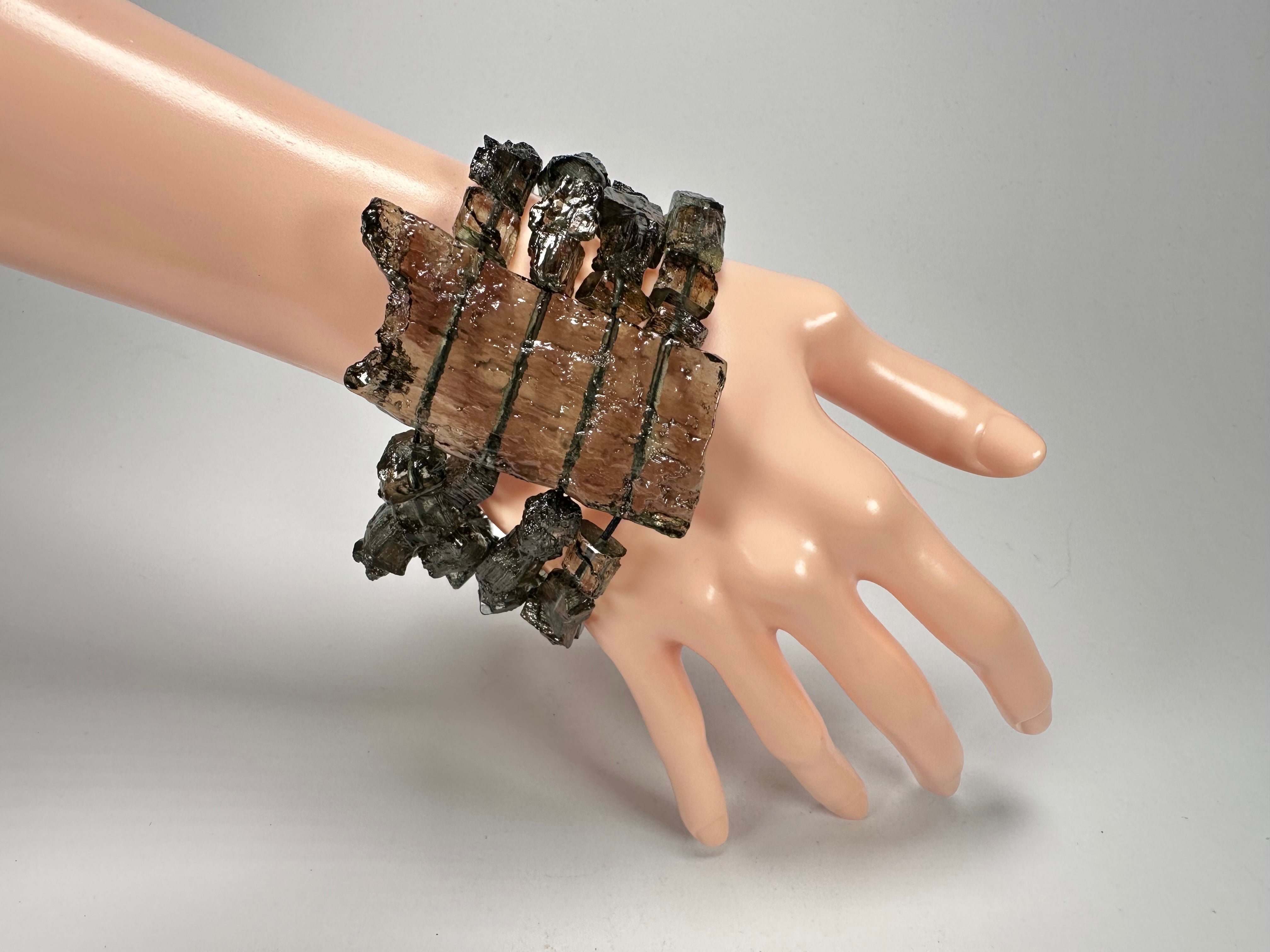 Jackie Brazil "4 Row w/ Feature Plate" Smoked Crystal Charcoal Resin Bracelet ( B2732 )