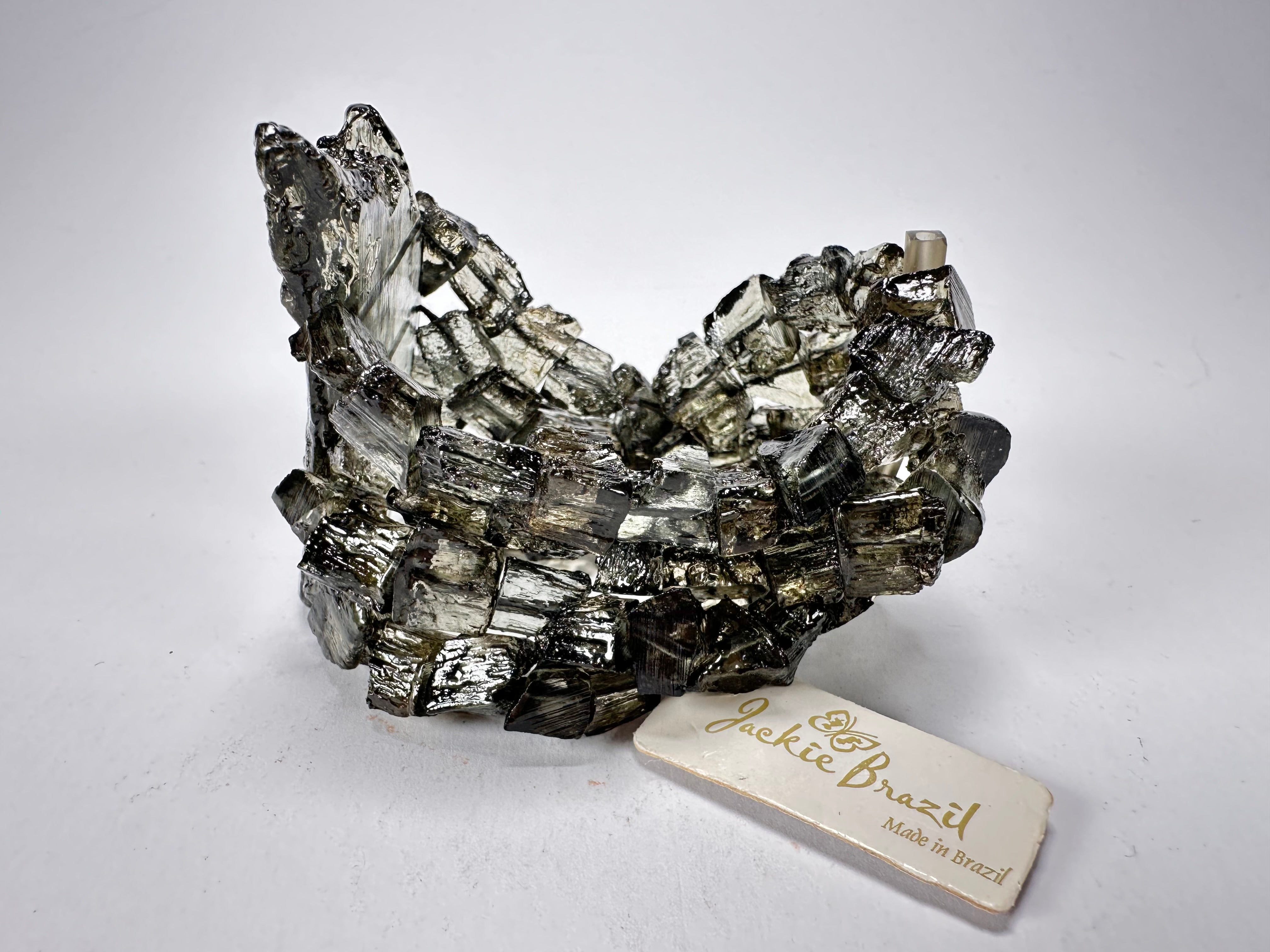 Jackie Brazil "4 Row w/ Feature Plate" Smoked Crystal Charcoal Resin Bracelet ( B2732 )