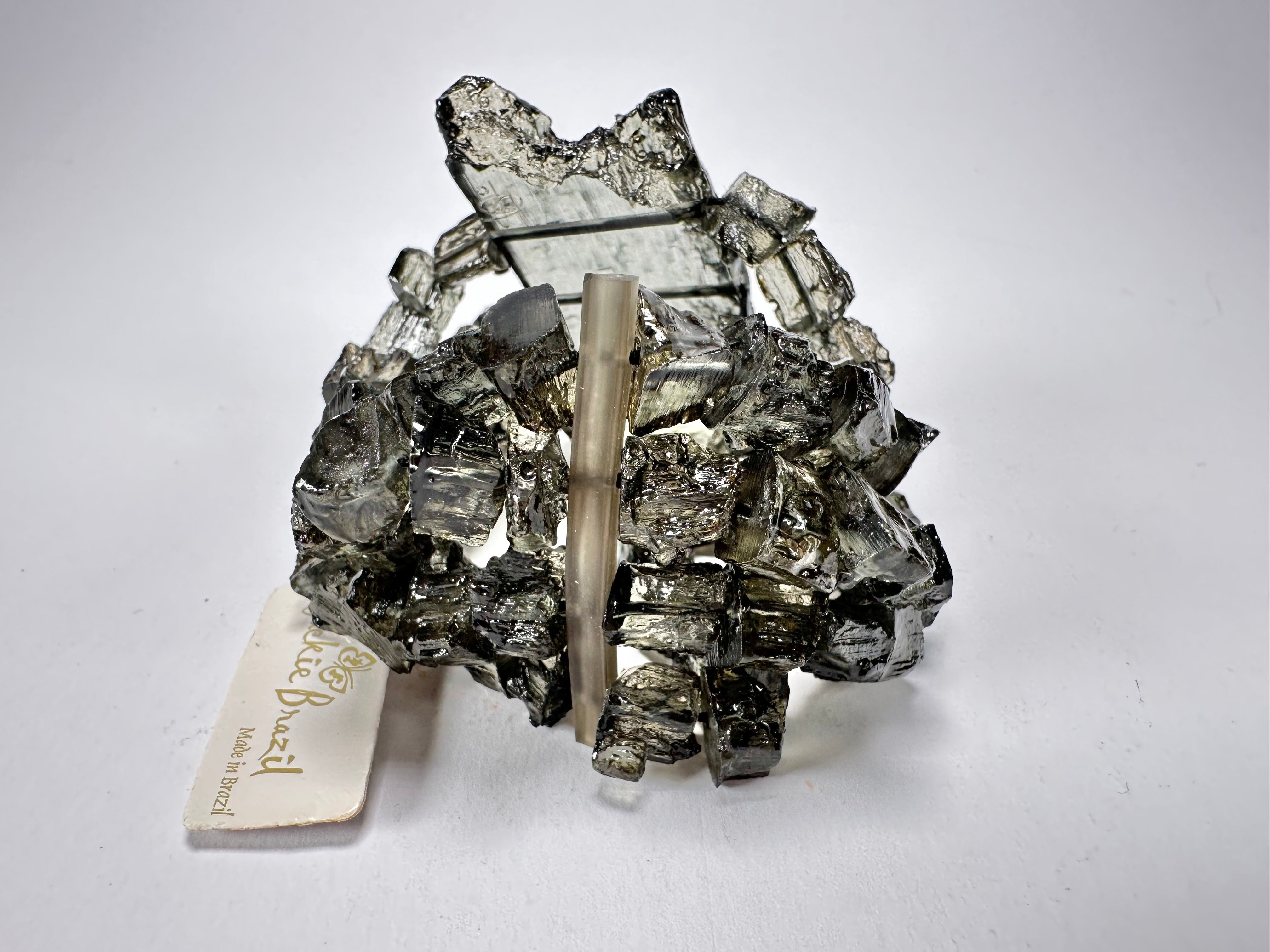 Jackie Brazil "4 Row w/ Feature Plate" Smoked Crystal Charcoal Resin Bracelet ( B2732 )
